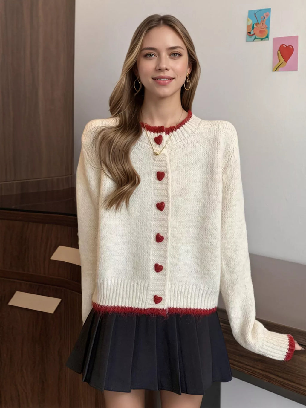 Heart Button Up Knit Cardigan