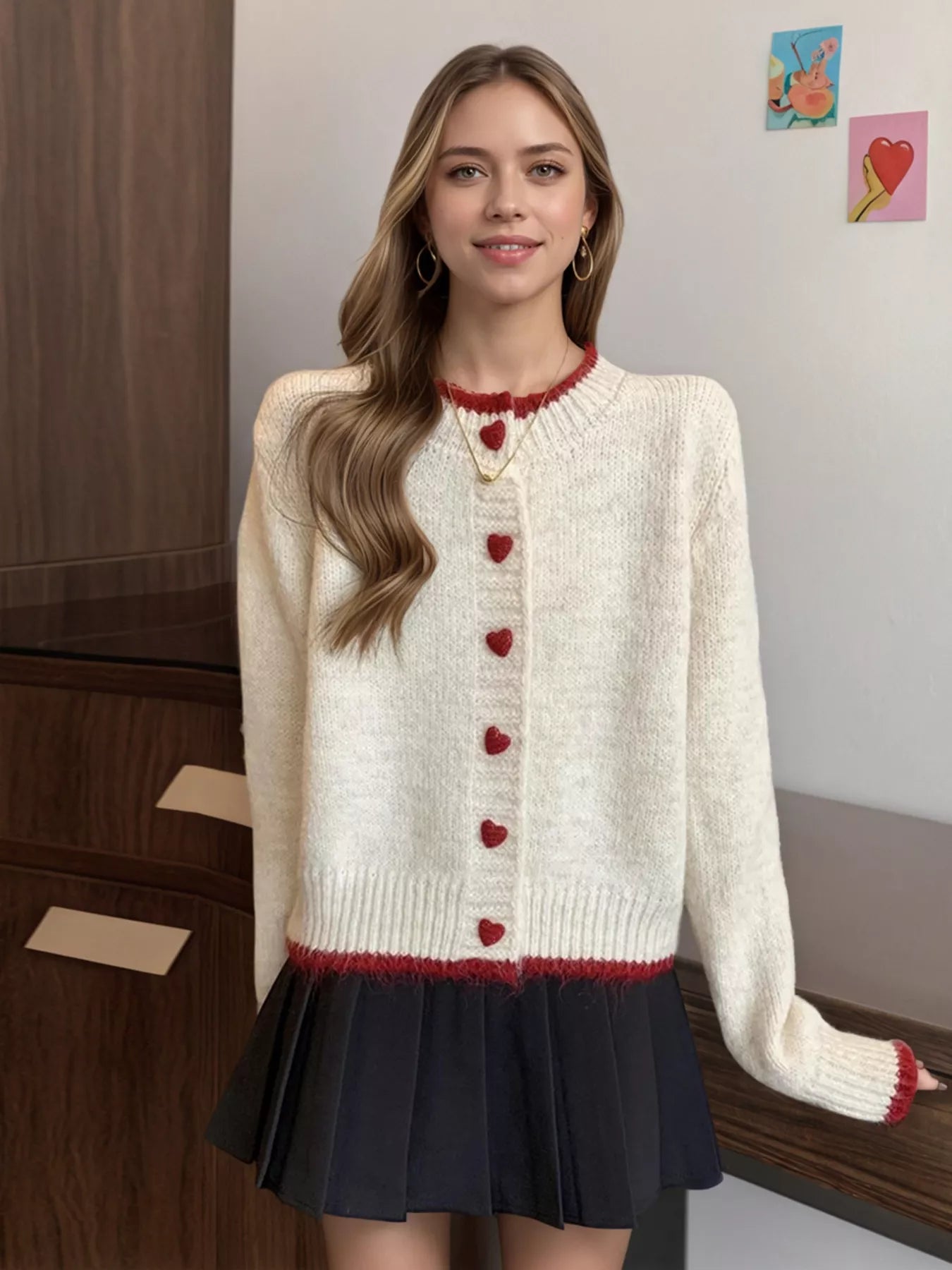 Heart Button Up Knit Cardigan