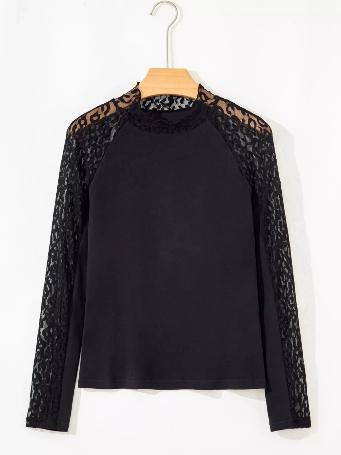 Leopard Mesh Patchwork Knit Long Sleeve Top