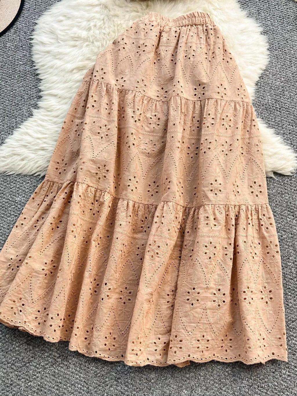 Smocked Crop Top and Hollow-Out Skirt Set