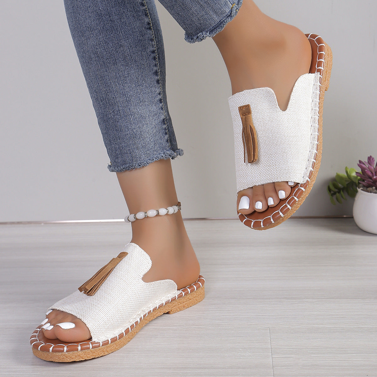 Tassel Detail Open Toe Sandals