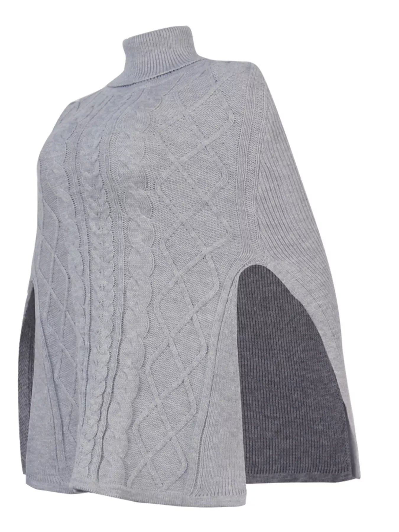 Chunky Cable Knit Turtleneck Poncho Cover Up