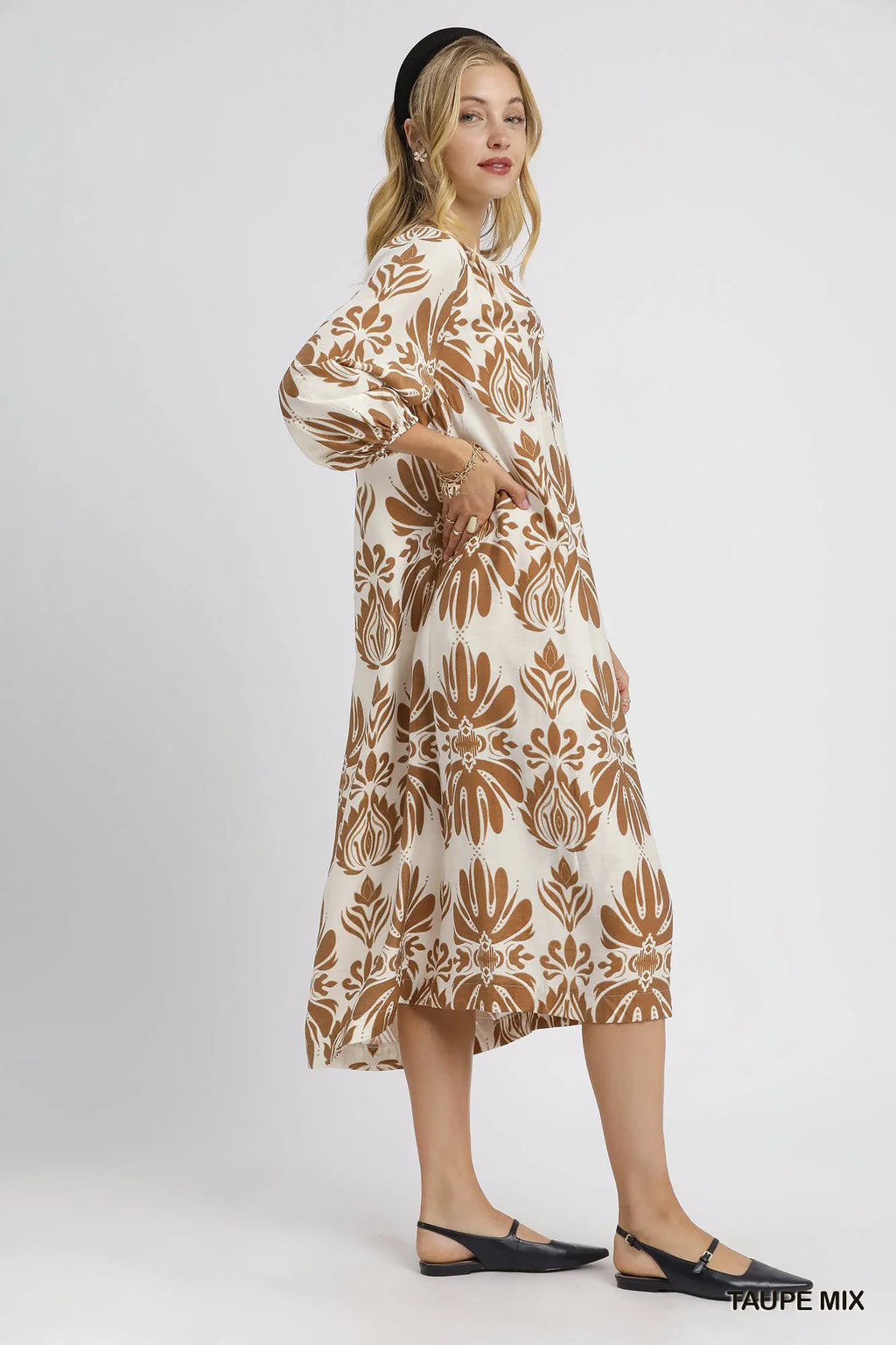 Umgee Mix Abstract Floral Print Midi Dress