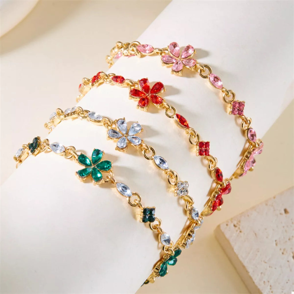 18K Gold-Plated Rhinestone Flower Bracelet