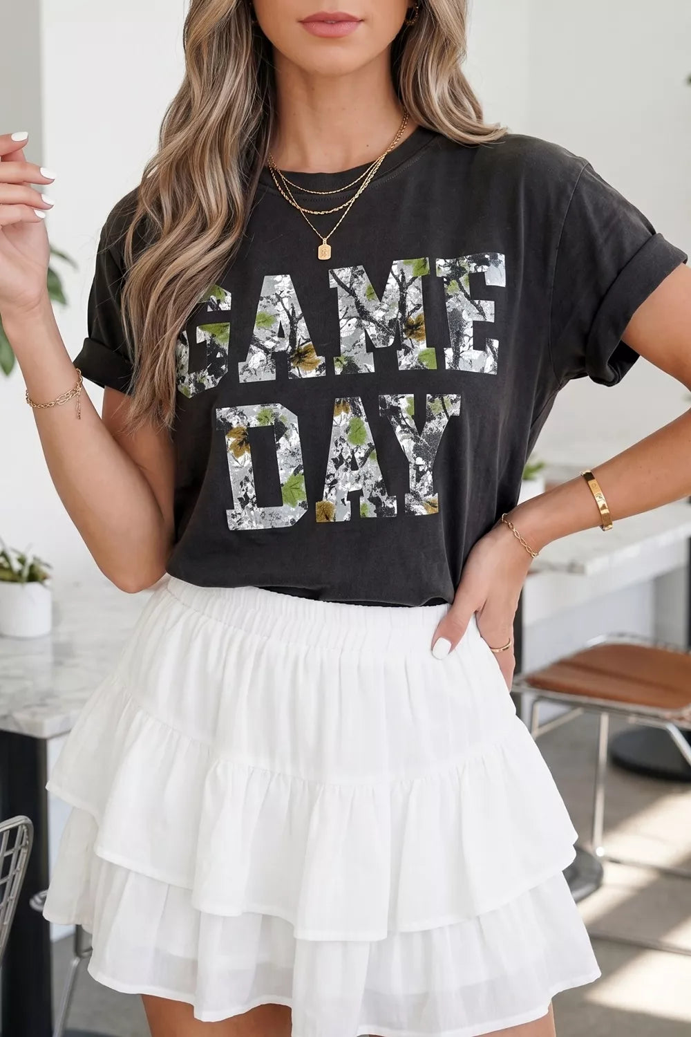Game Day Camo Print Tee Short Sleeve Casual T-Shirt