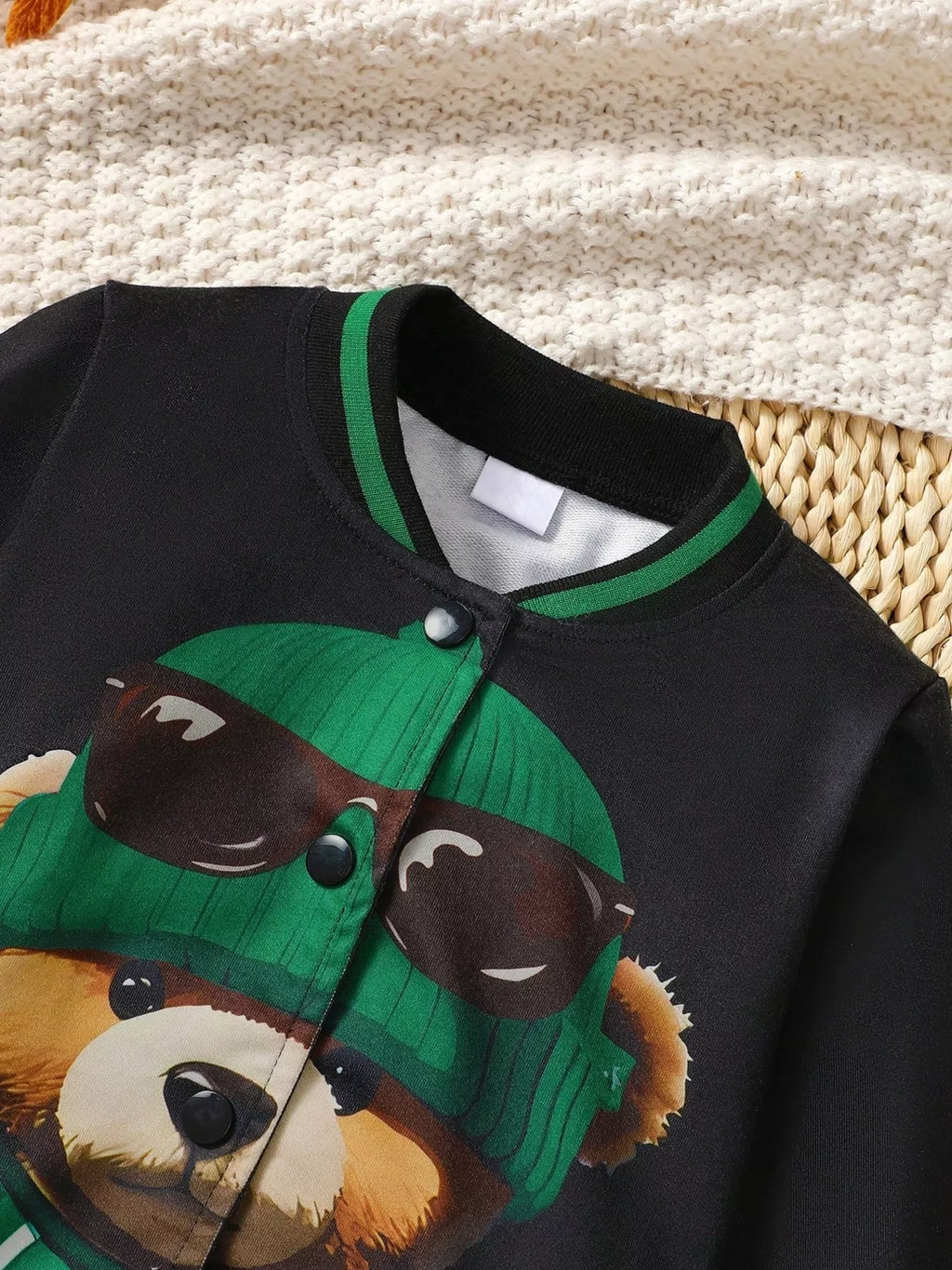 Children's Cartoon Bear Graphic Baseball Jacket
