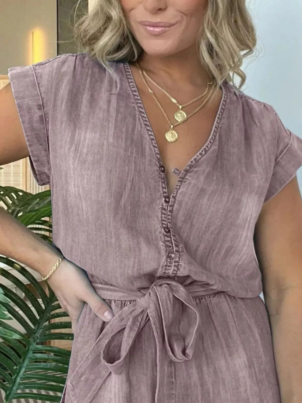 Full Size Tie Waist Cap Sleeve Romper Plus Size
