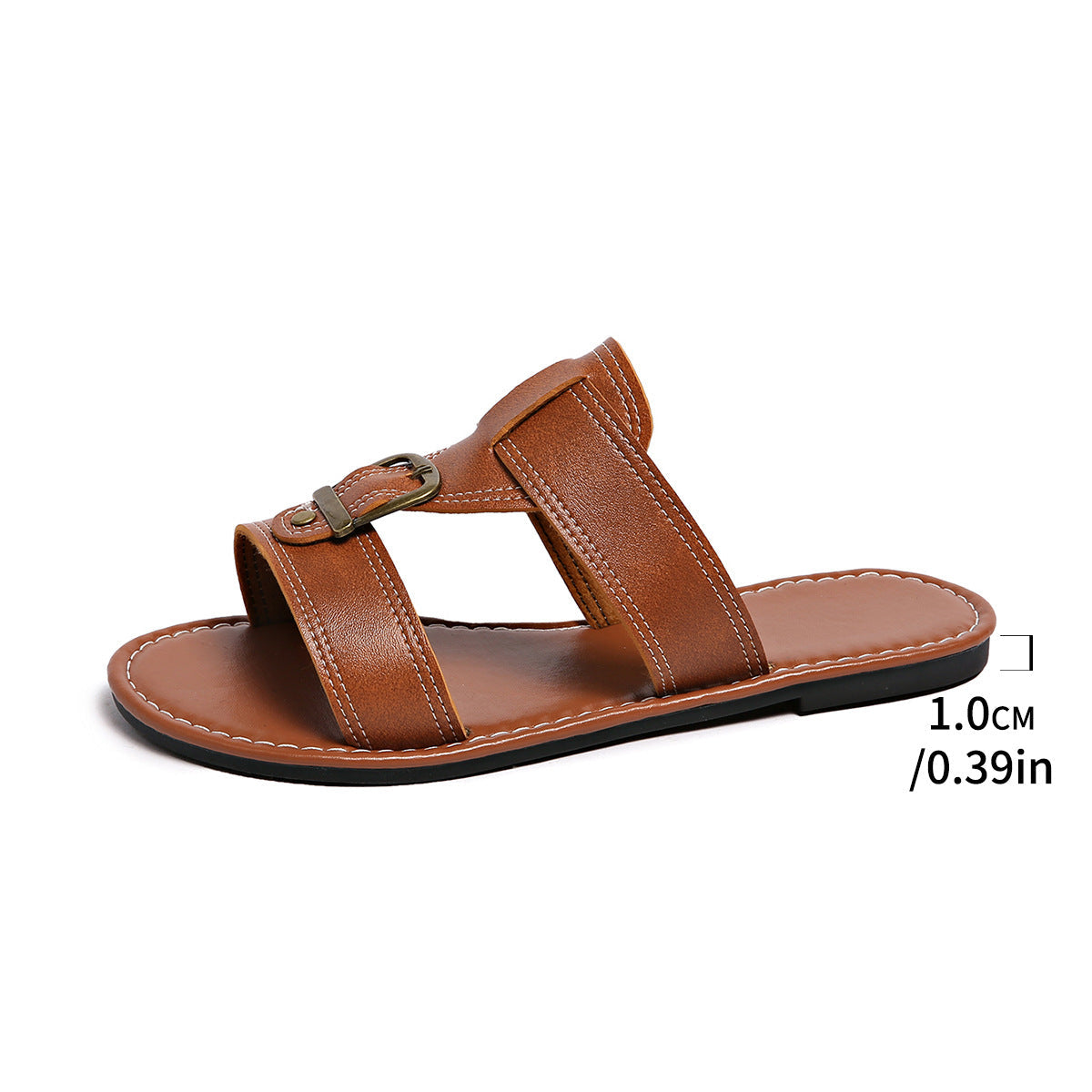 Buckled Leather Slide Sandals