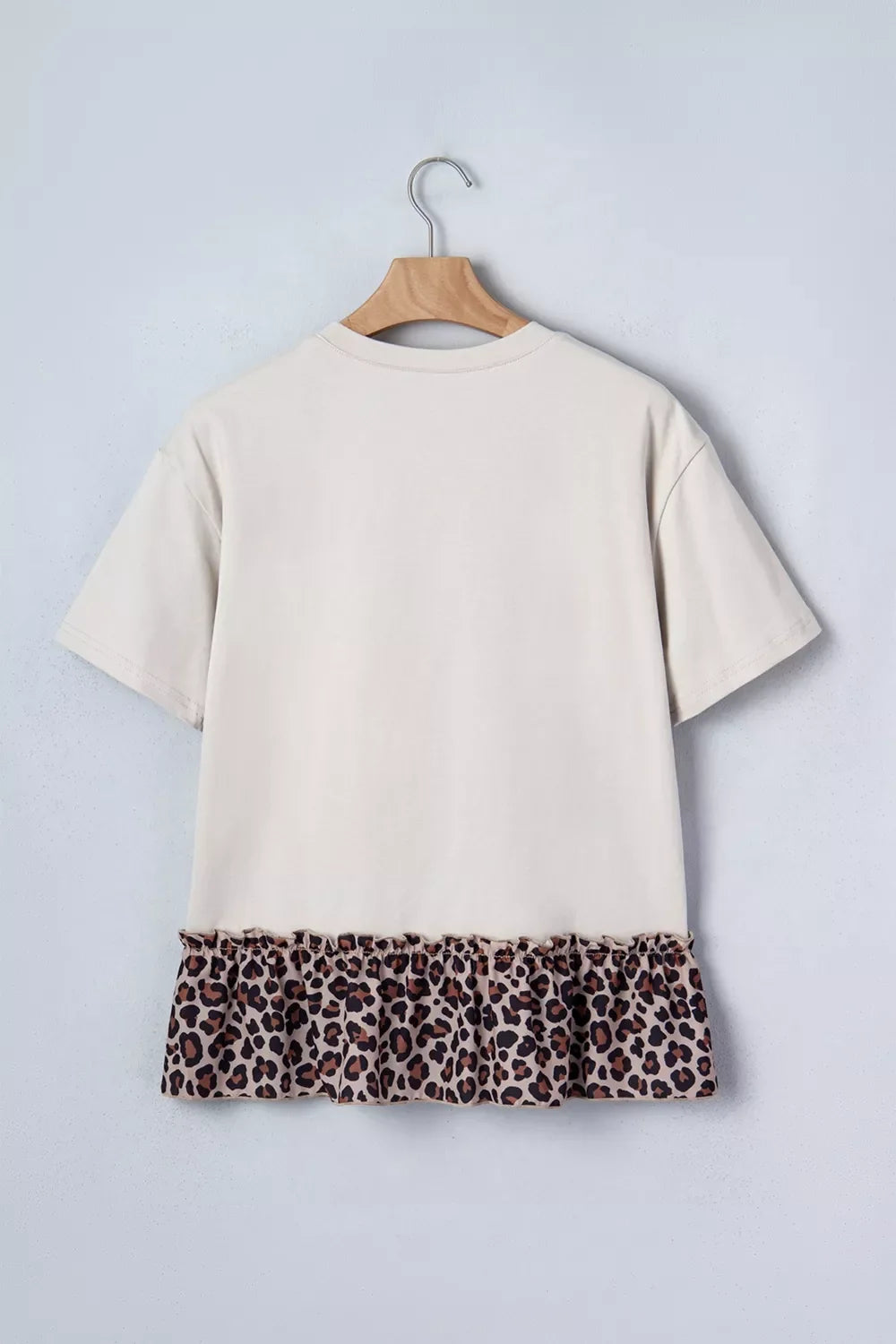COWGIRL Print Leopard Ruffle Hem Patchwork T Shirt