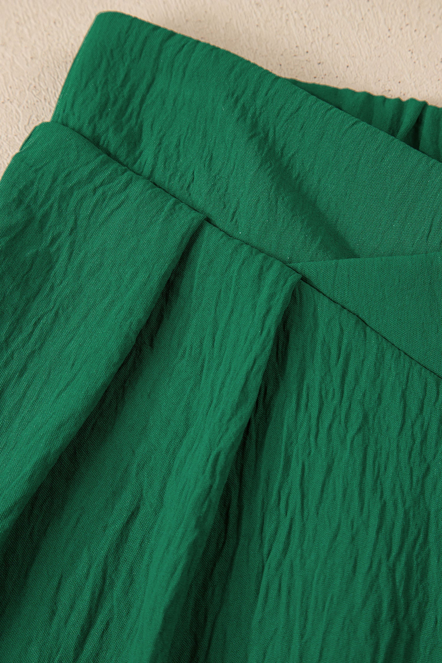 Solid Textured Crossed Waist Wide Leg Pants