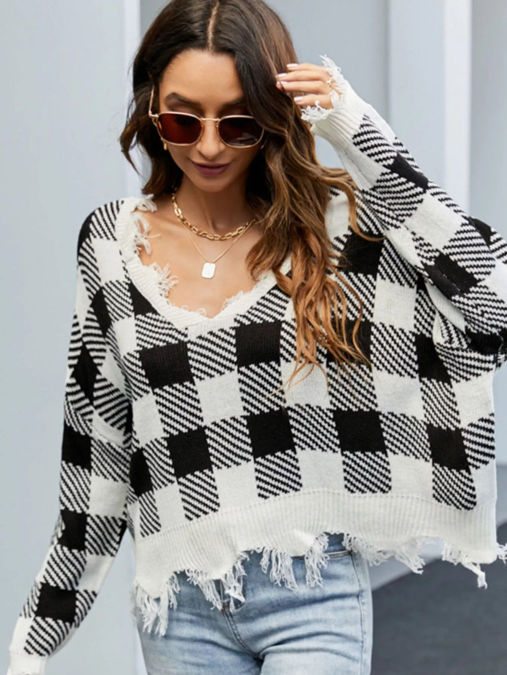 Frayed Hem Long Sleeve Sweater