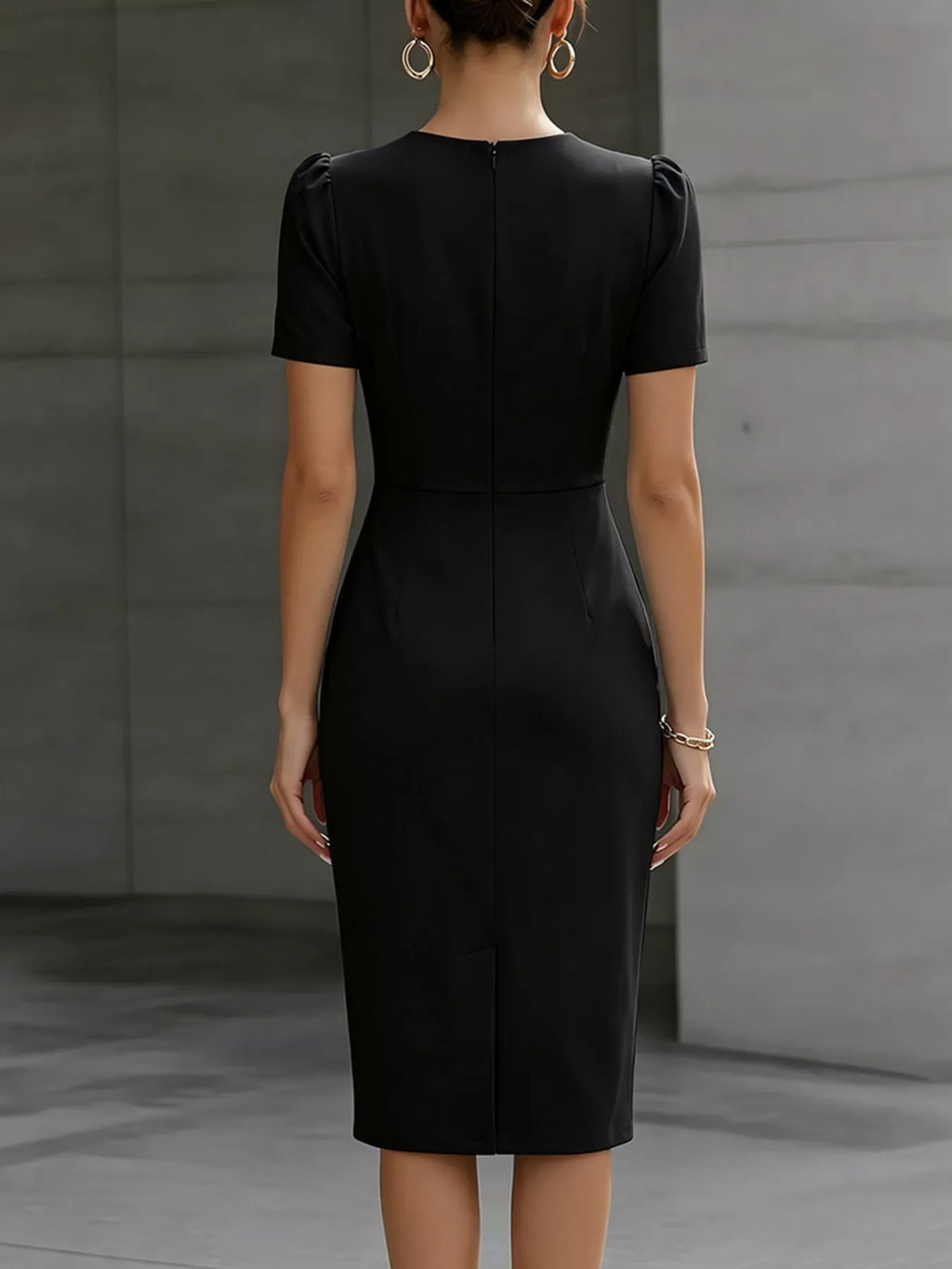 Ruched Short Sleeve Midi Dress