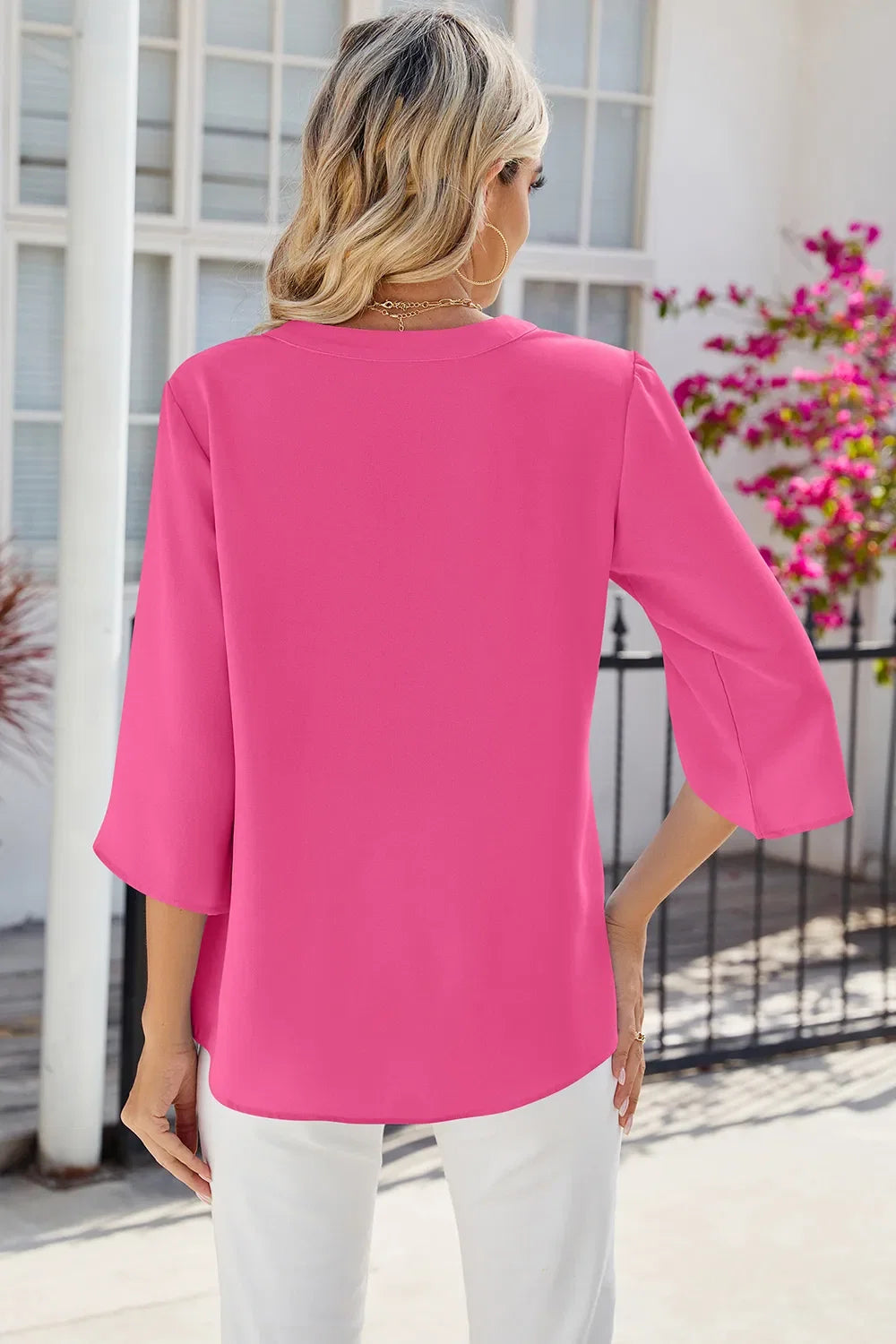 Notched Half Button T-Shirt