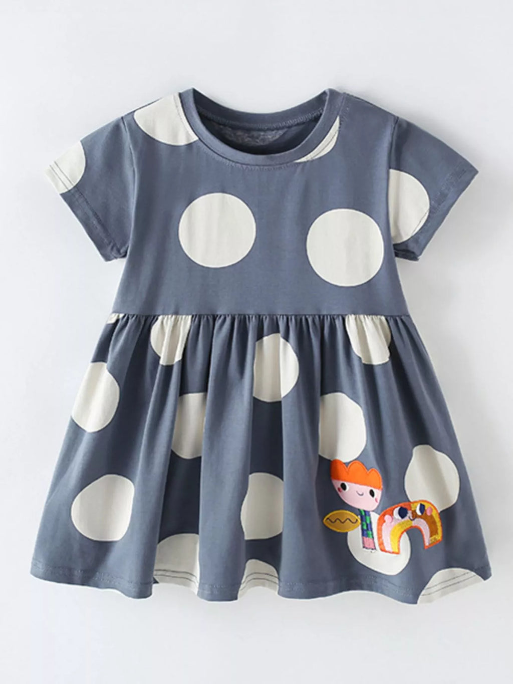 Children's Cute Cartoon Applique Polka Dot Dress