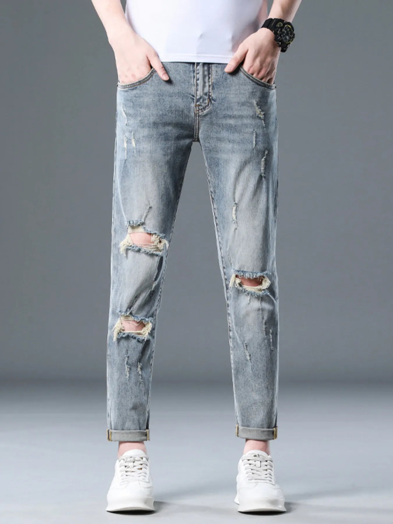 Men's Plus Size Distressed Slim Fit Jeans