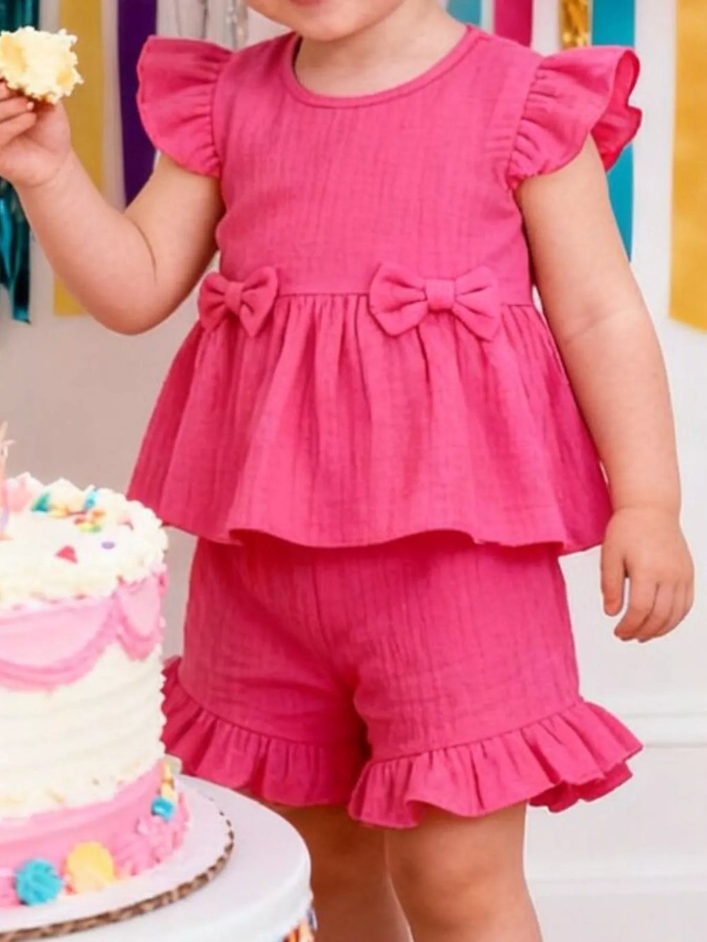 Children's Ruffle Trim Bowknot Top & Shorts Set
