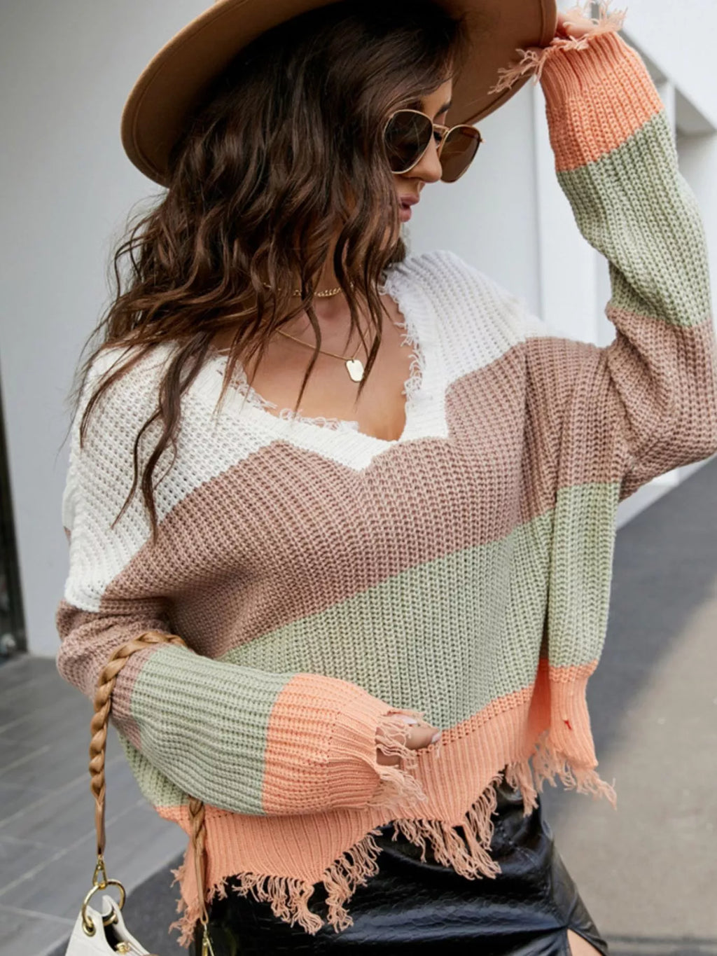 Frayed Hem Long Sleeve Sweater