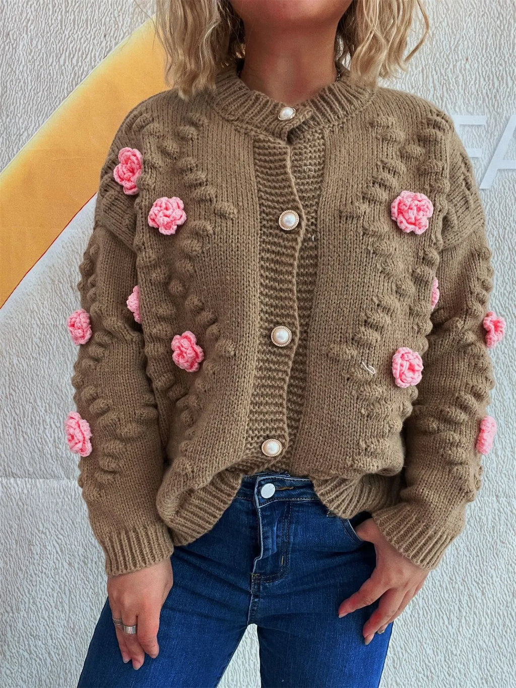 Flower Button Up Long Sleeve Cardigan