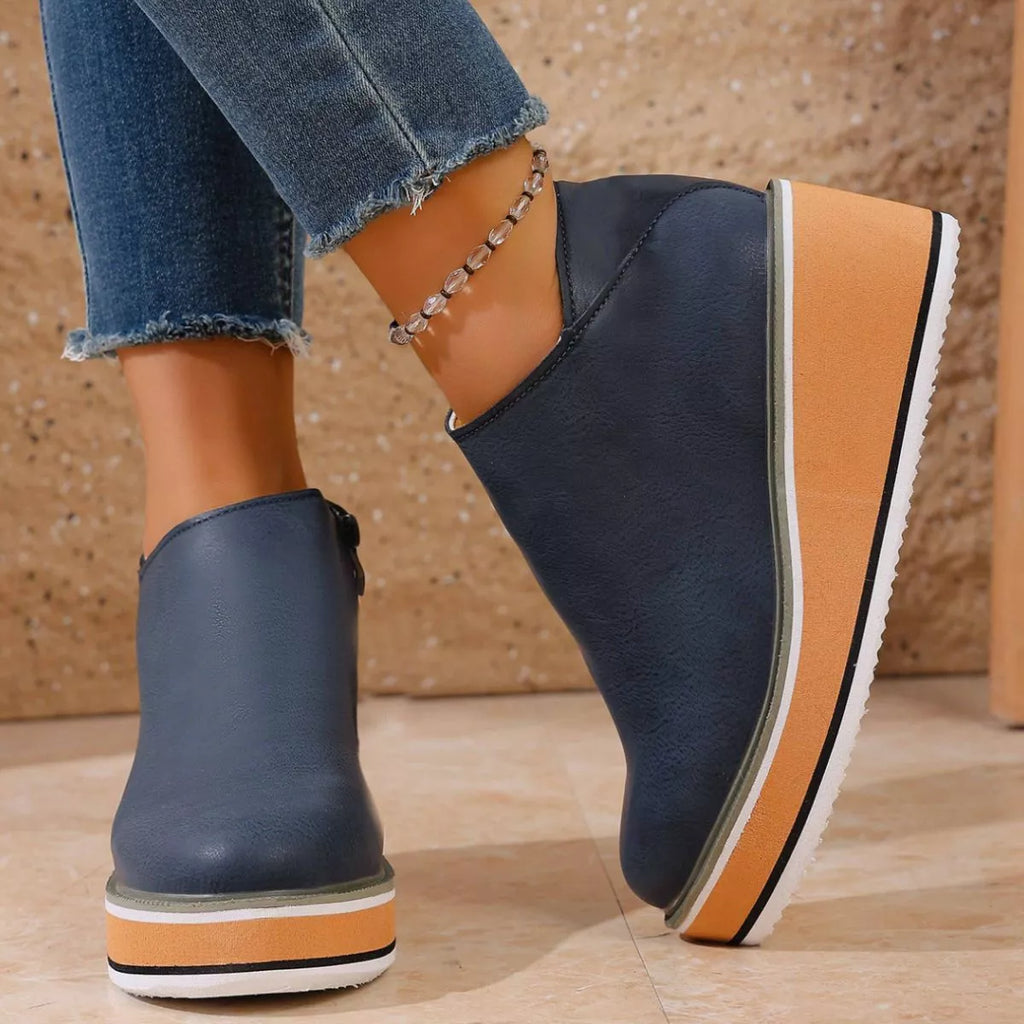 Round Toe Wedge Ankle Boots
