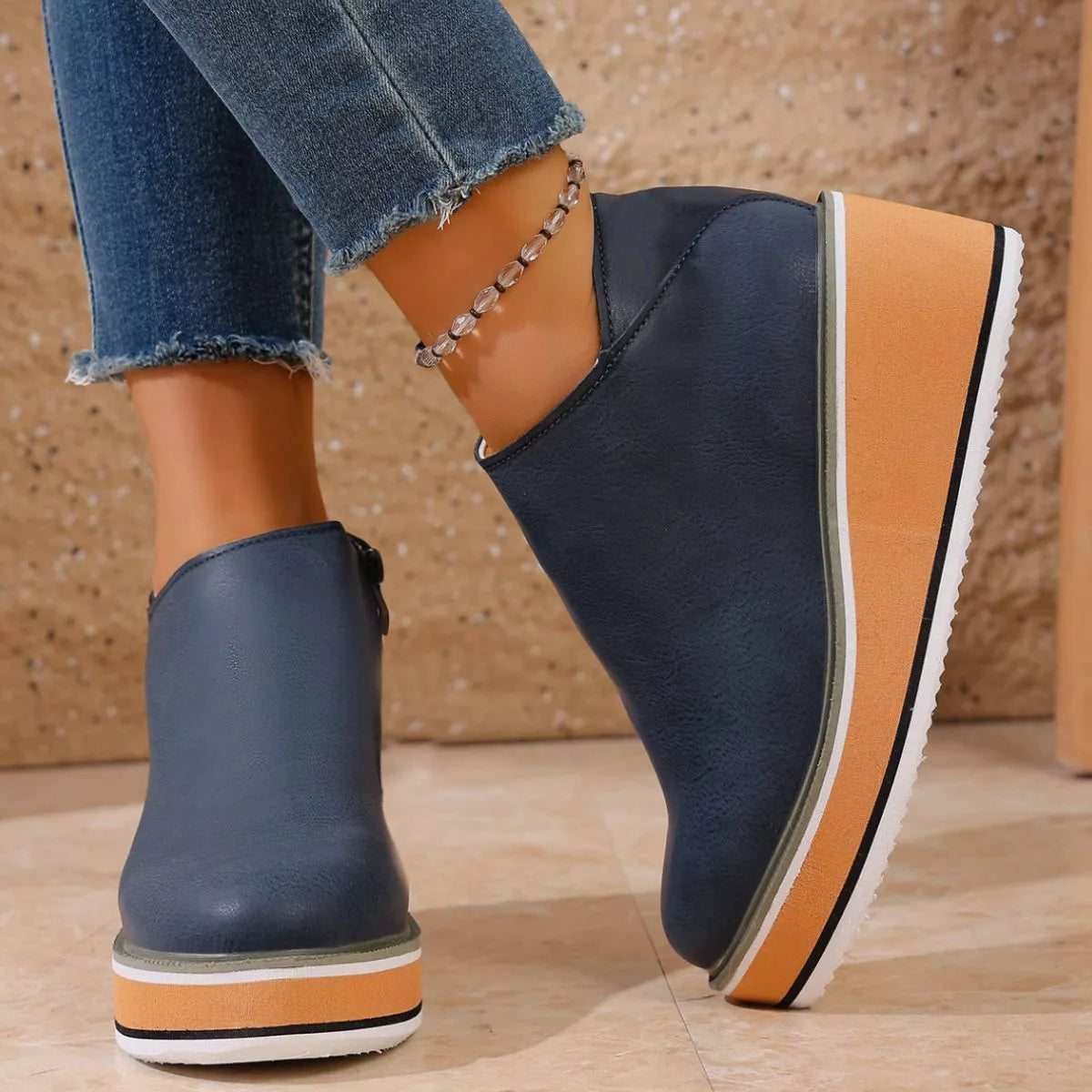 Round Toe Wedge Ankle Boots