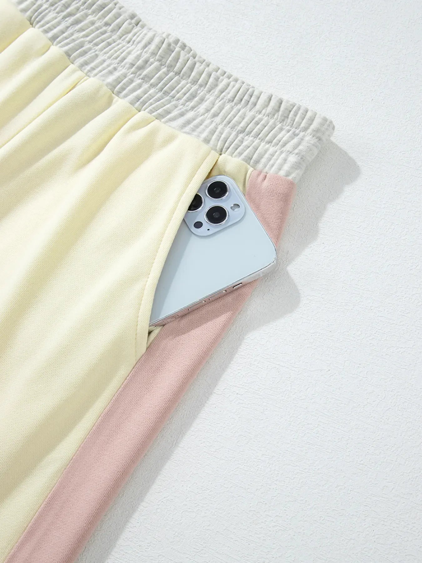 Color Block Round Neck Top and Pants Set