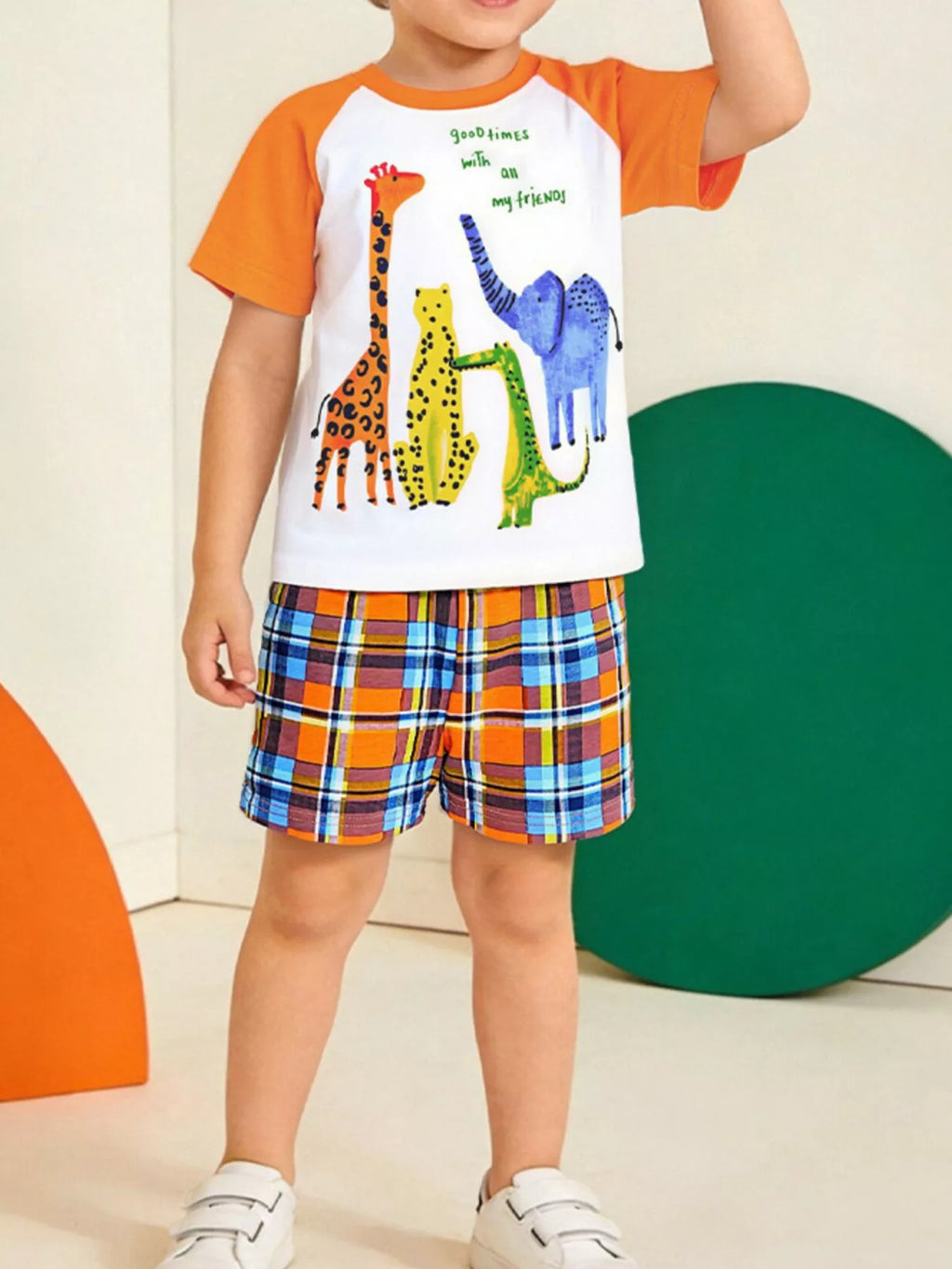 Children's Animal Print Tee & Plaid Shorts Set