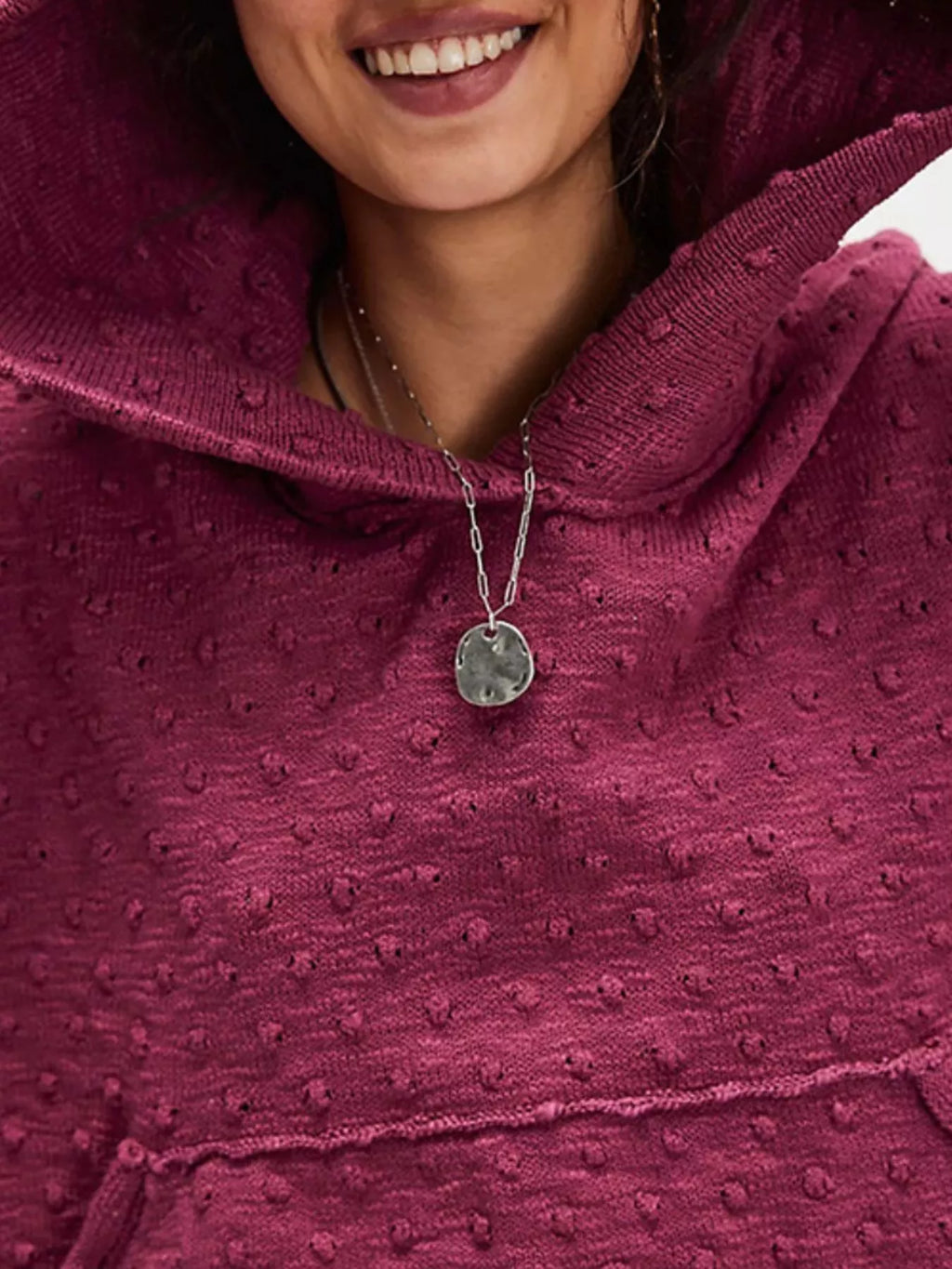 Textured Dot Knit Long Sleeve Hooded Sweater