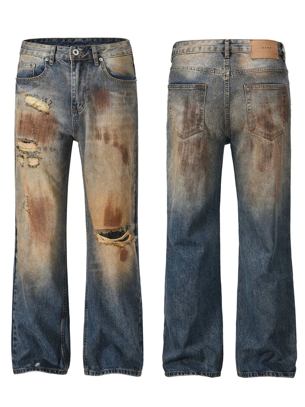 Men's Distressed Bleached Loose Fit Jeans