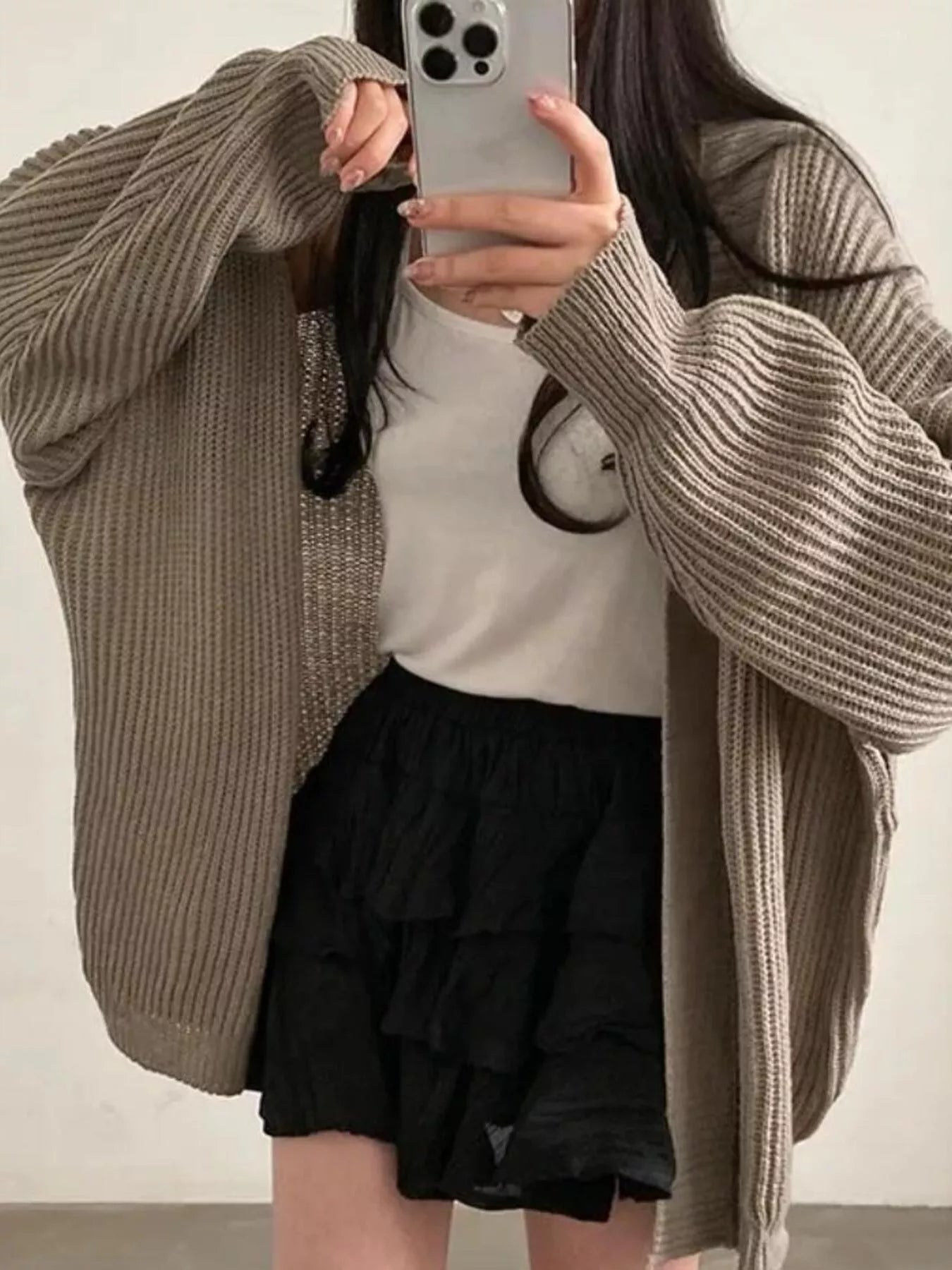 Open Front Oversized Knit Cardigan
