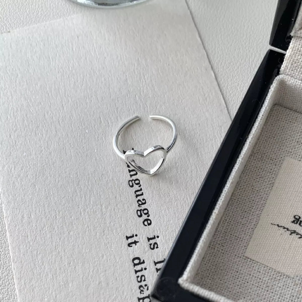 925 Sterling Silver Heart Open Ring
