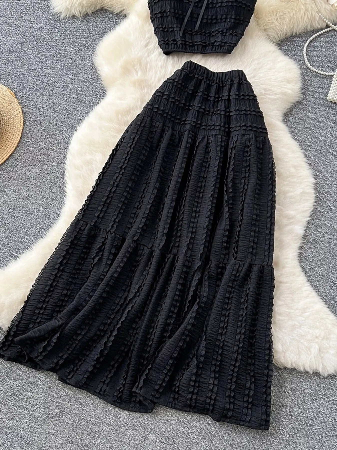 Ruched Crop Top and Maxi Skirt Set