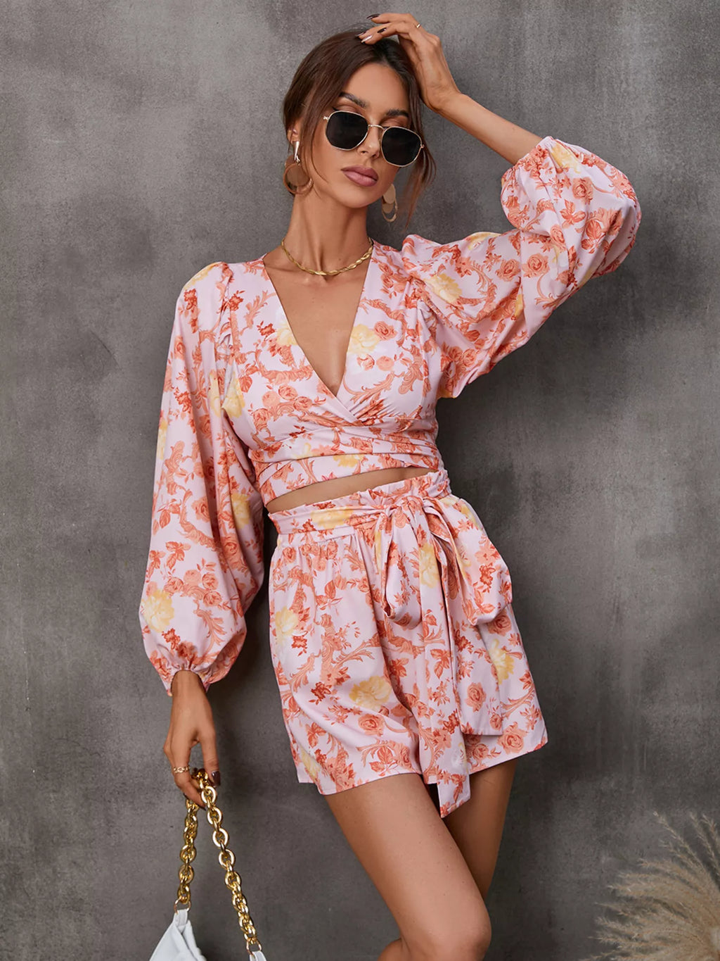 Cutout Front Printed Long Sleeve Romper