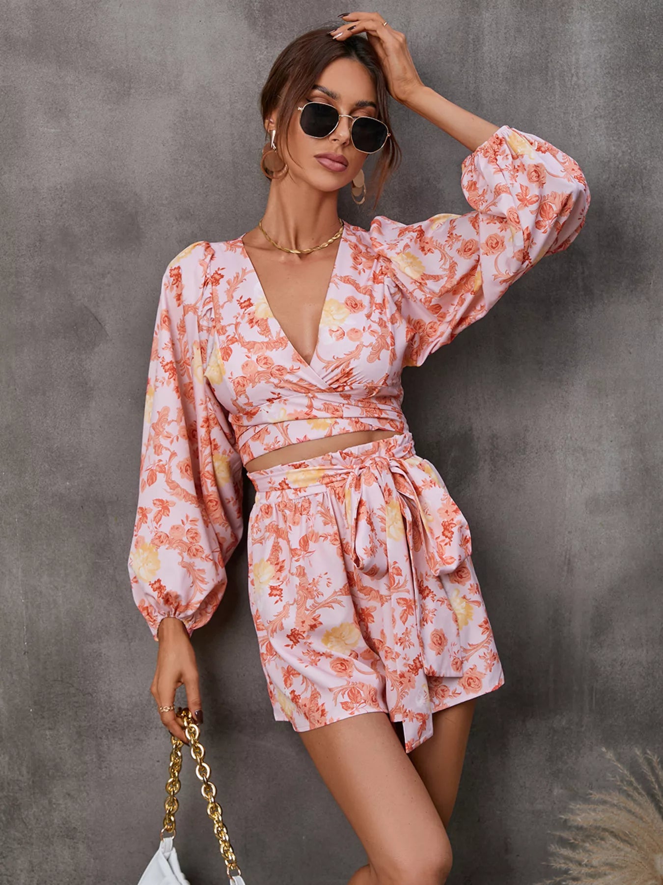 Cutout Front Printed Long Sleeve Romper