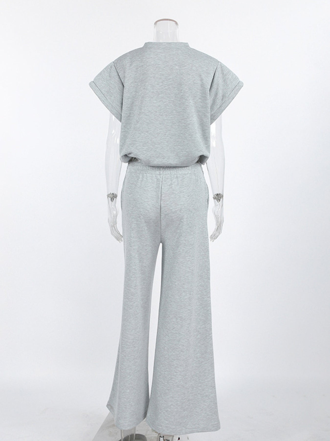 Round Neck Top and Wide Leg Pants Set