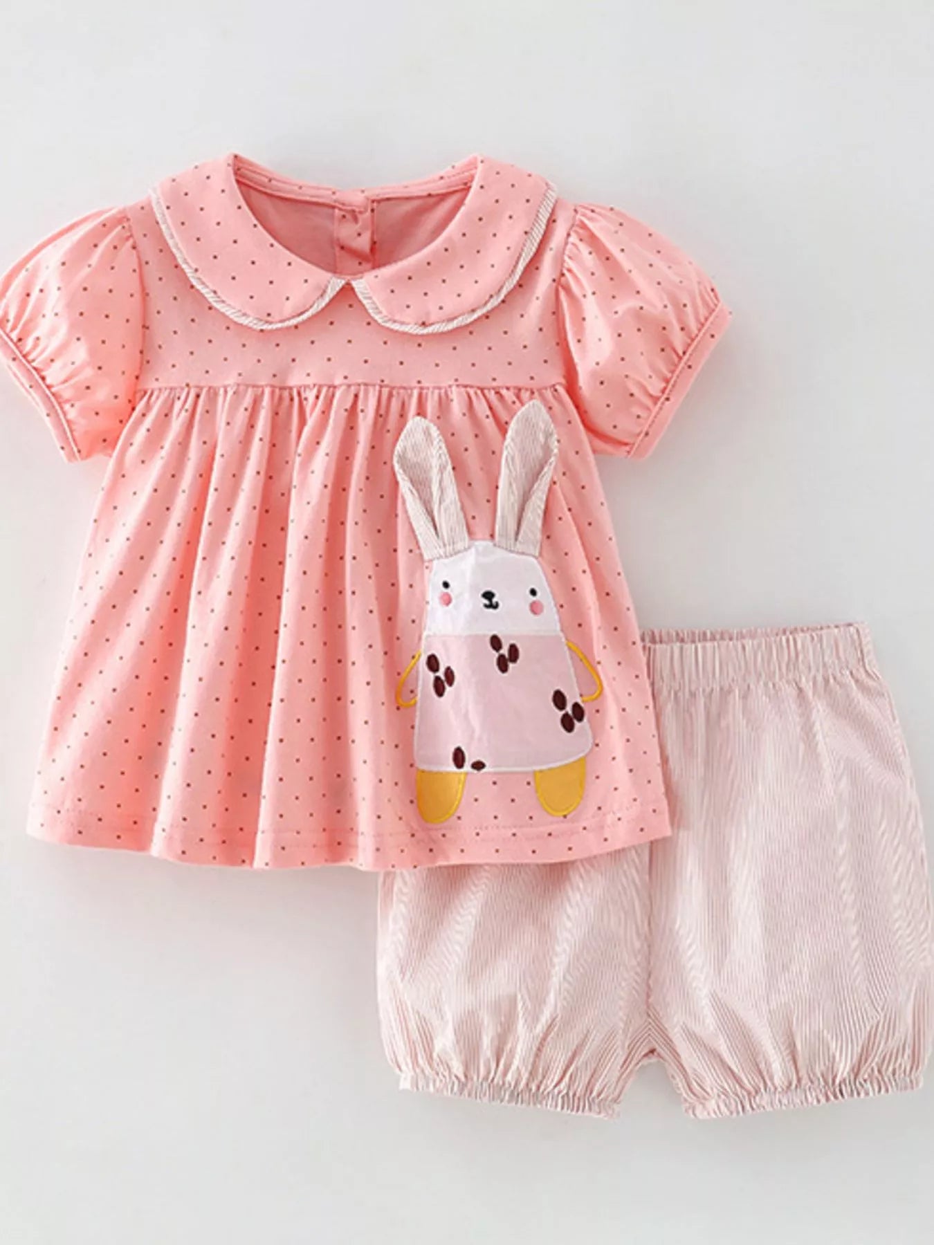 Children's Bunny Applique Polka Dot Top and Shorts Set