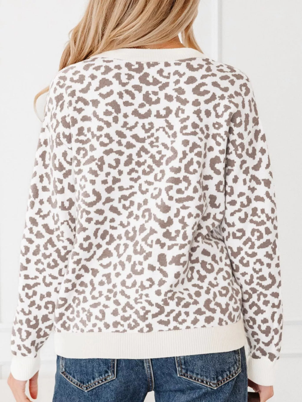 Leopard Drop Shoulder Chunky Knitted Cardigan