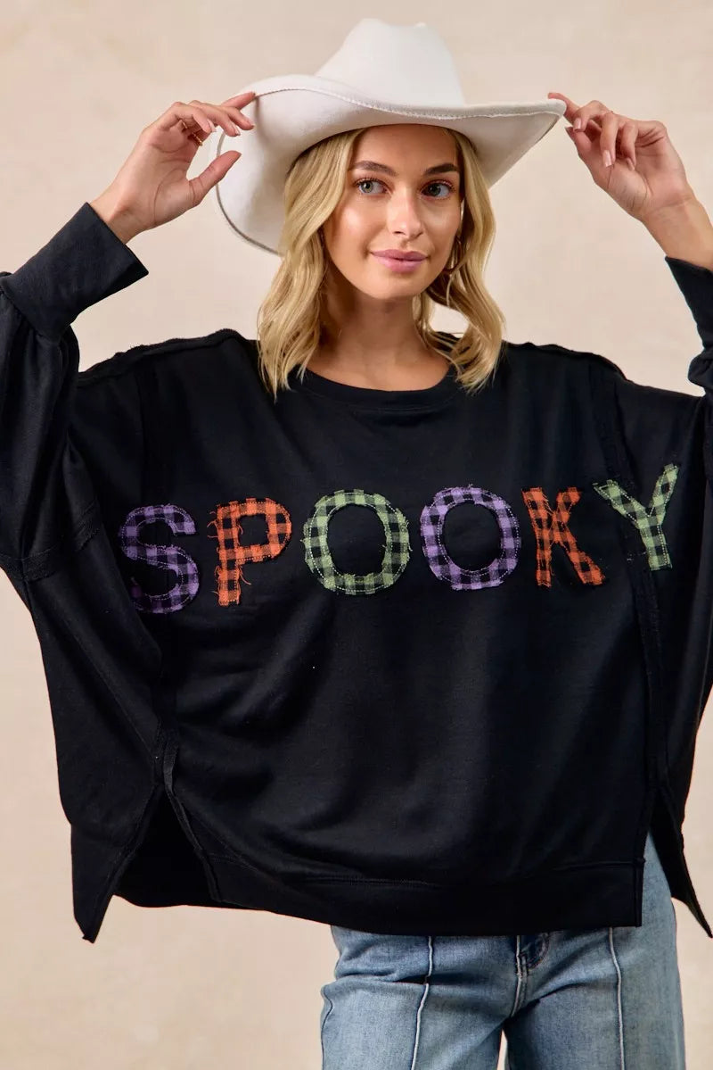 BiBi Spook Plaid Letter Print Oversized Sweatshirt
