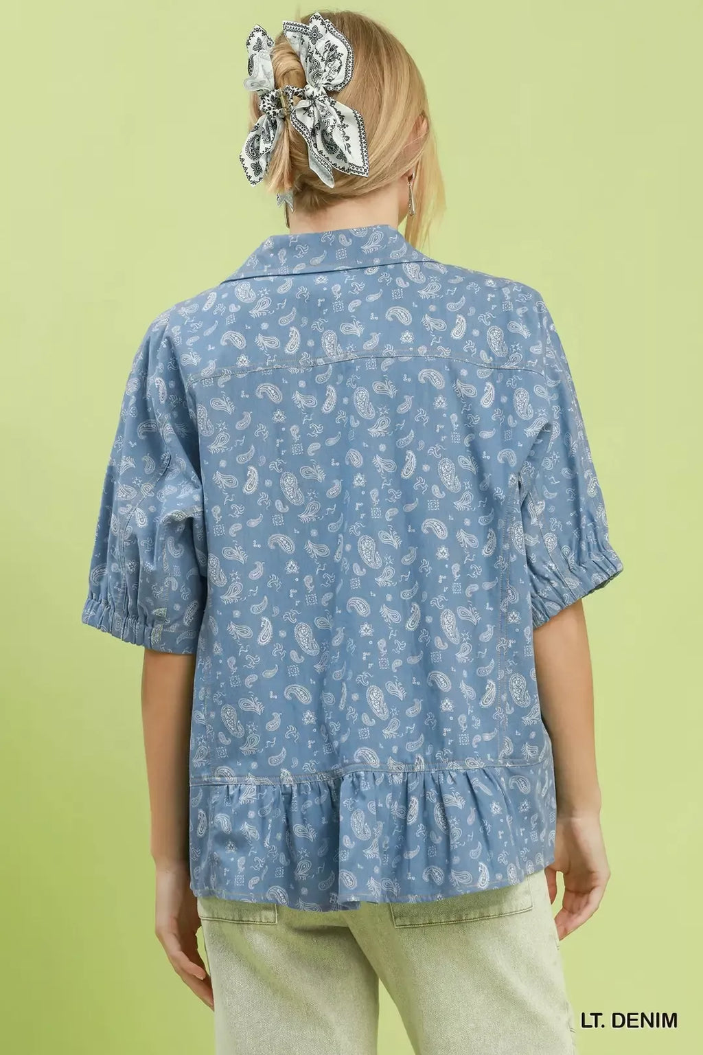 Umgee Paisley Print Chambray Top
