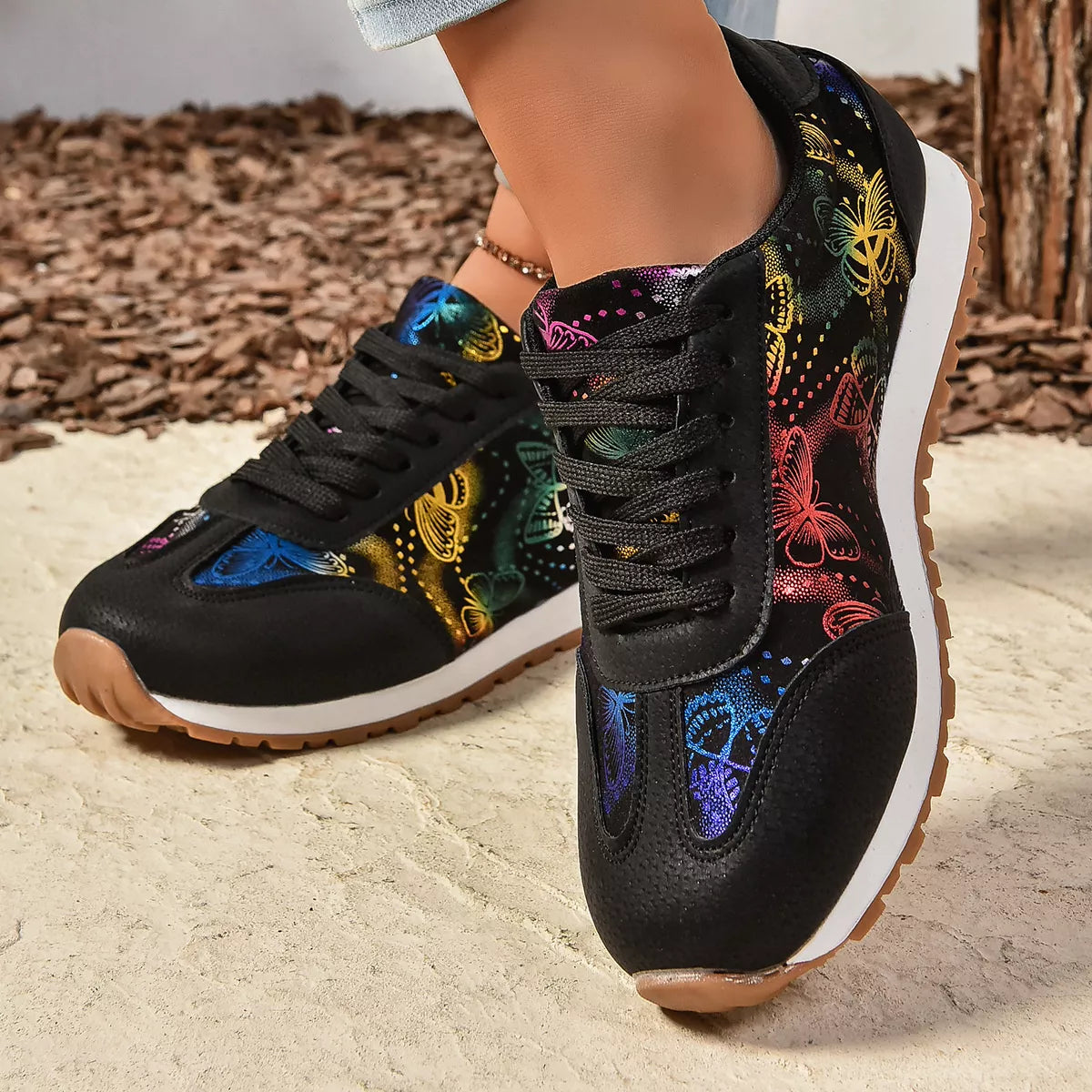 Butterfly Print Casual Sneakers