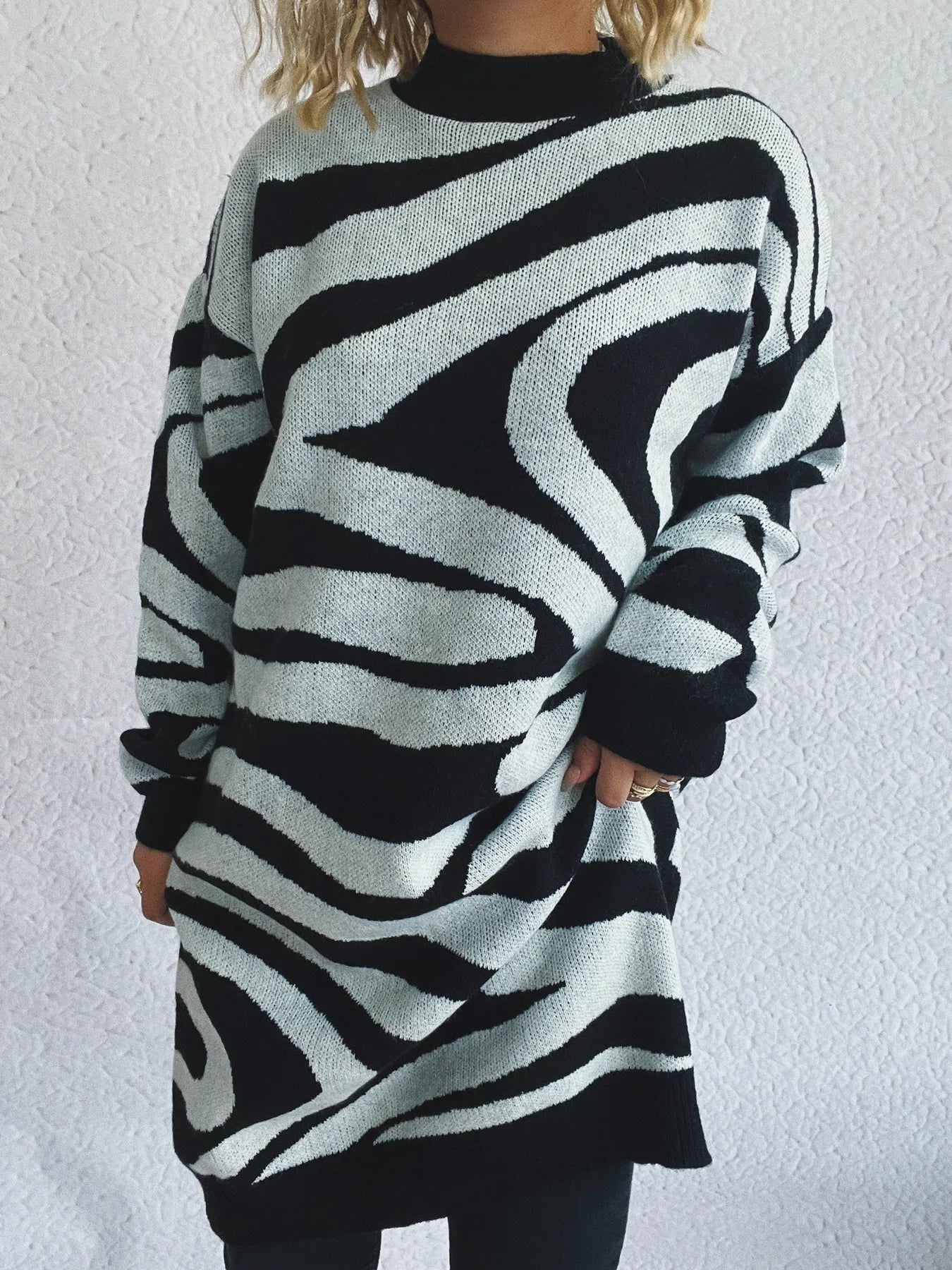 Oversized Zebra Print Long Sleeve Sweater