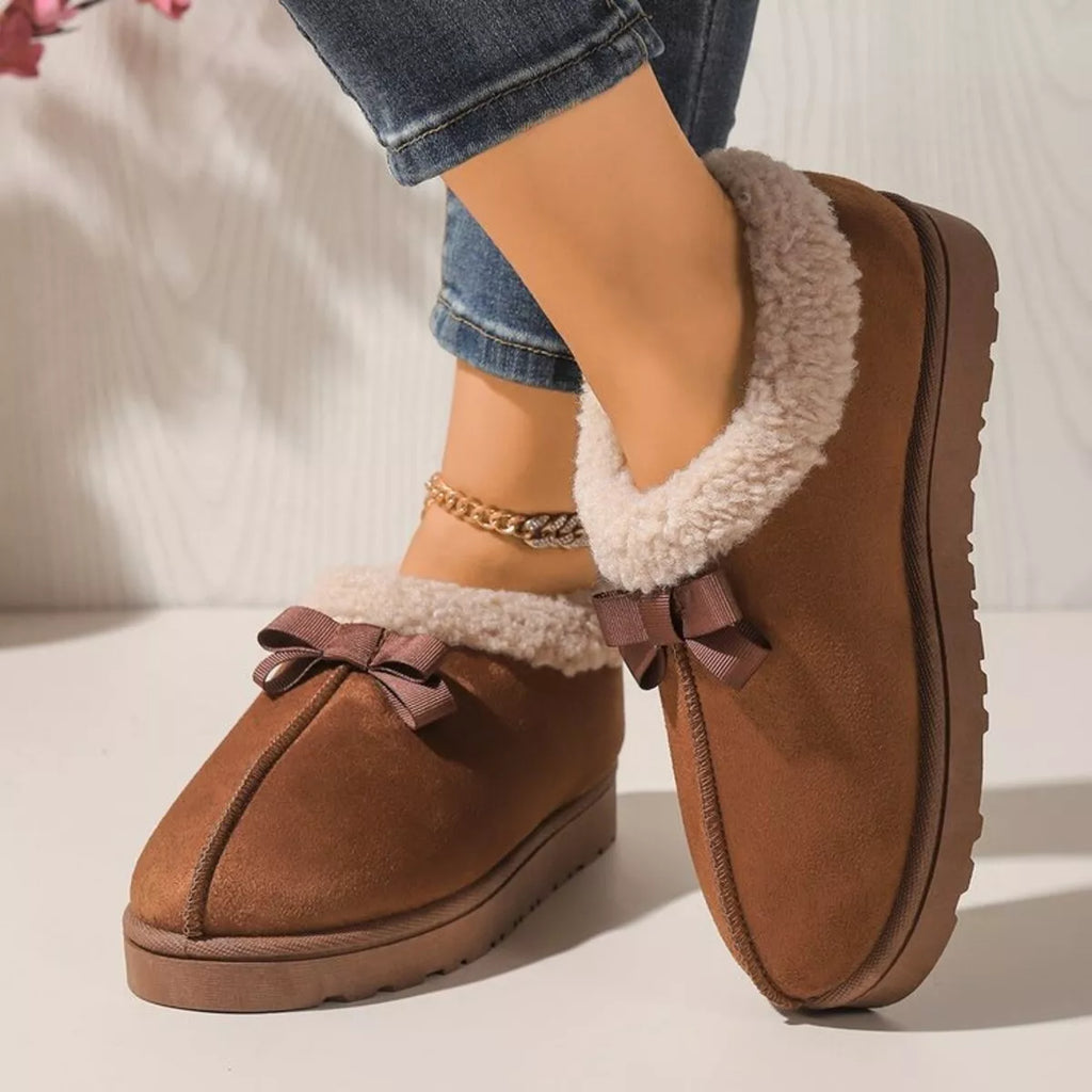 Cozy Bowknot Plush Lined Slip-Ons