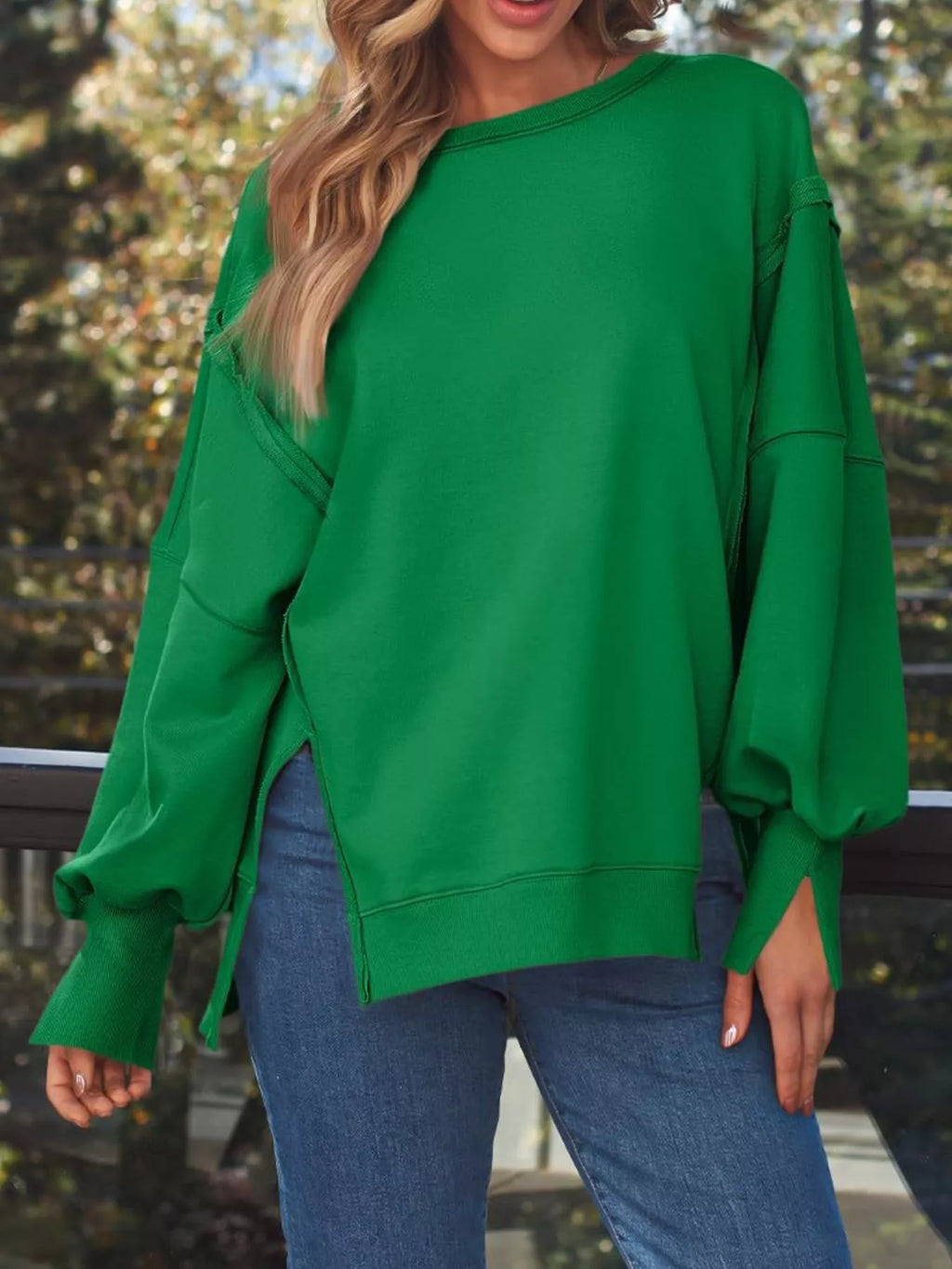 Side Slit Long Sleeve Oversized Sweatshirt
