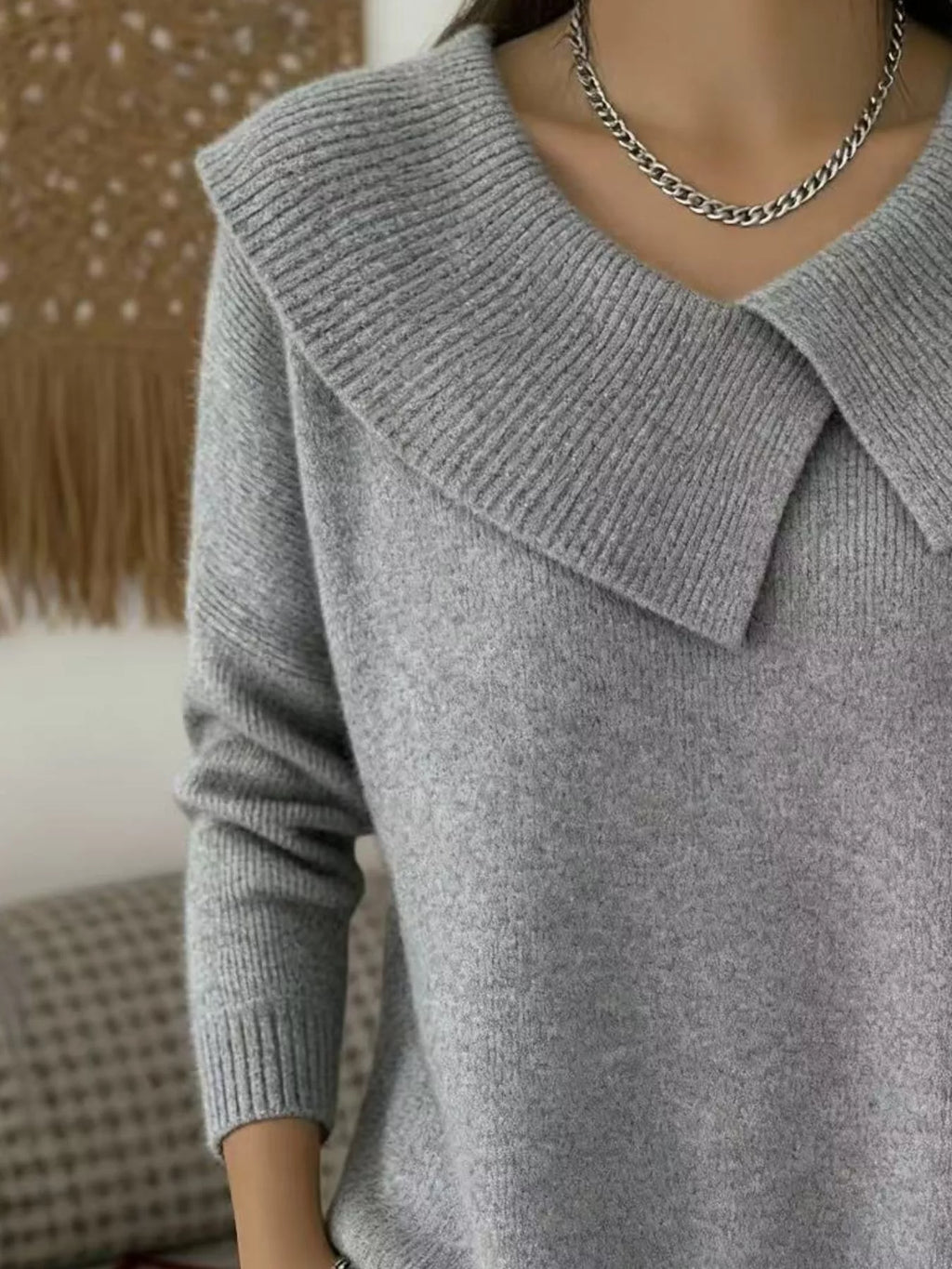 Full Size Solid Color Ribbed Hem Sweater Plus Size
