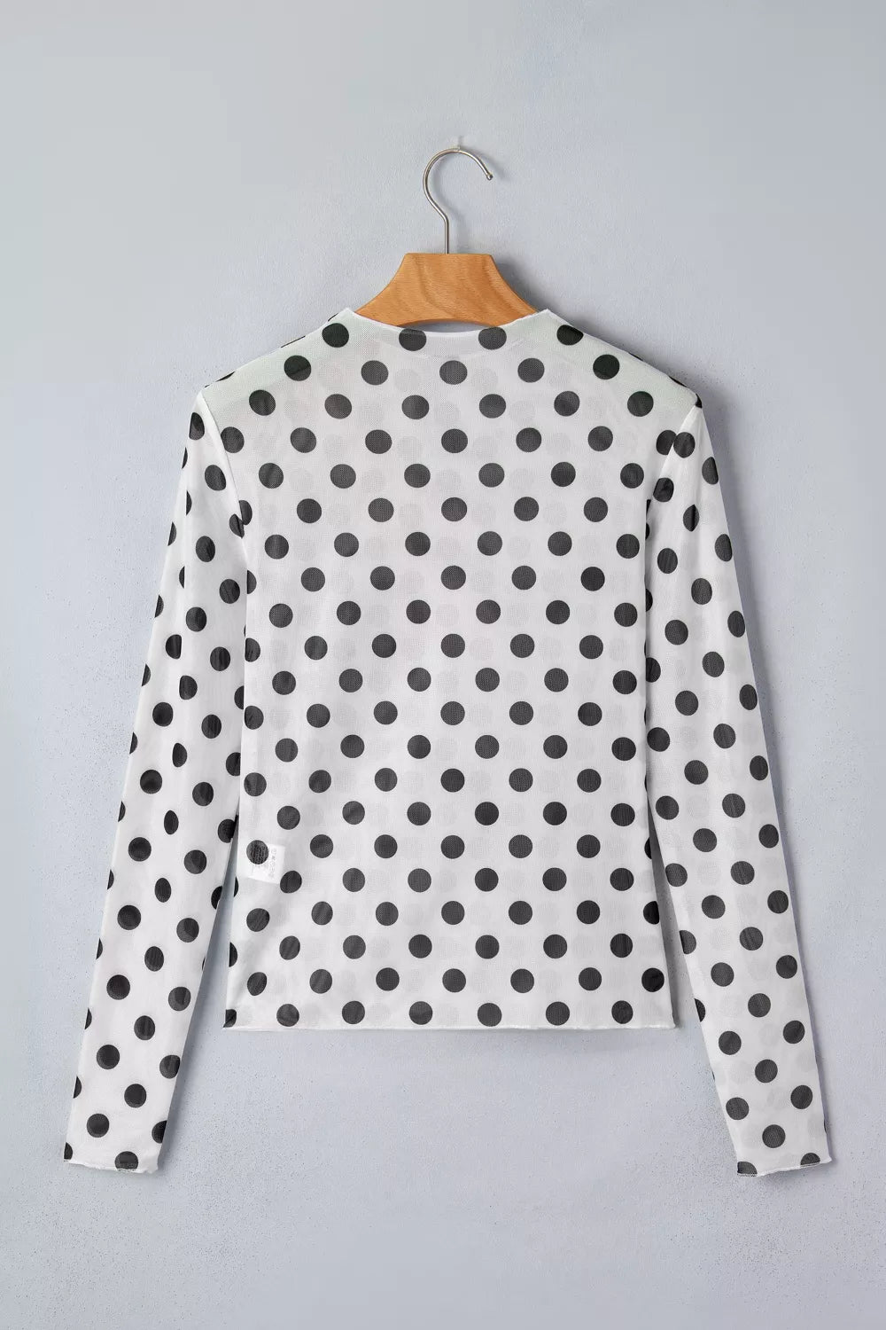 Polka Dot Mesh Long Sleeve Stand Neck Sheath Top