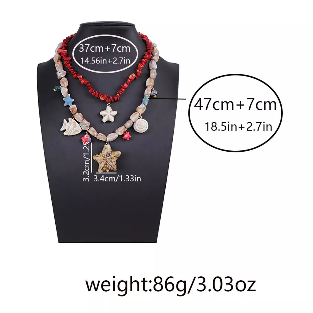 Boho Layered Multi-Strand Beach Shell Charm Necklace