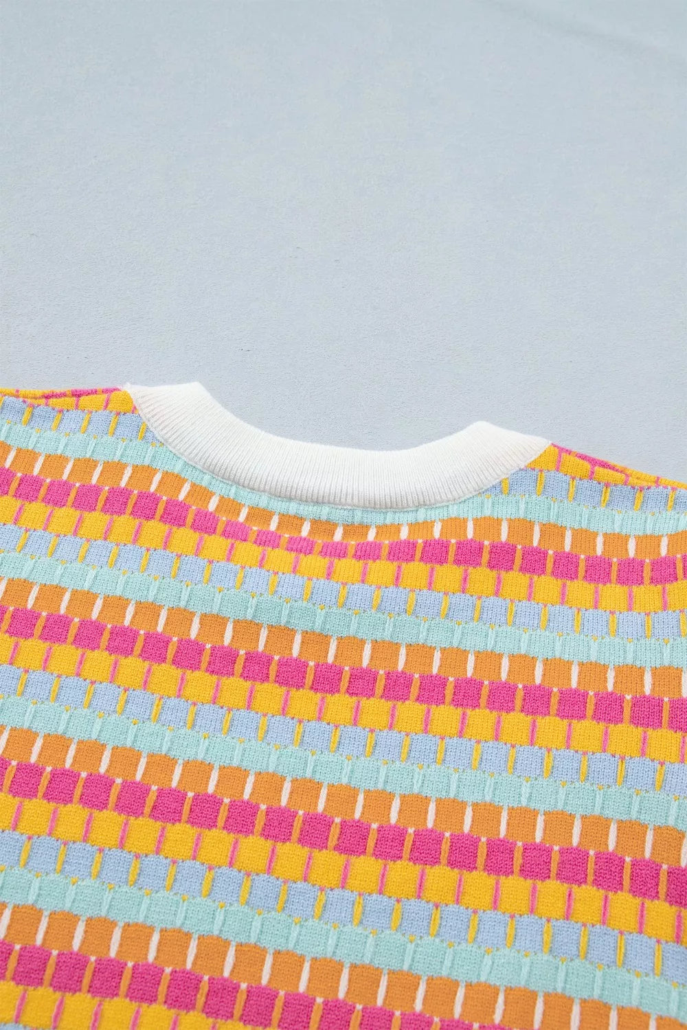 Abstract Striped Knit Short Sleeve Sweater