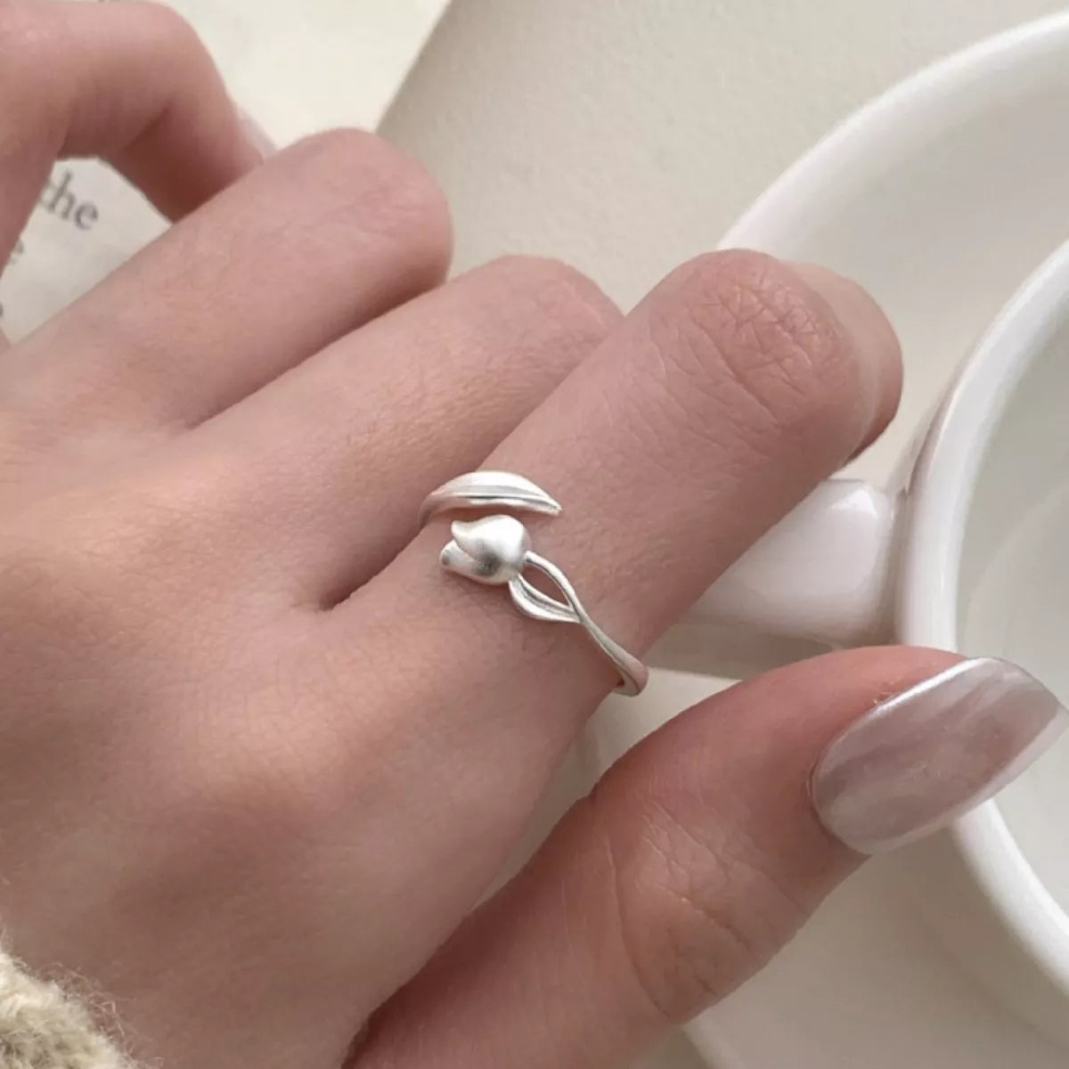 925 Sterling Silver Flower Bypass Ring