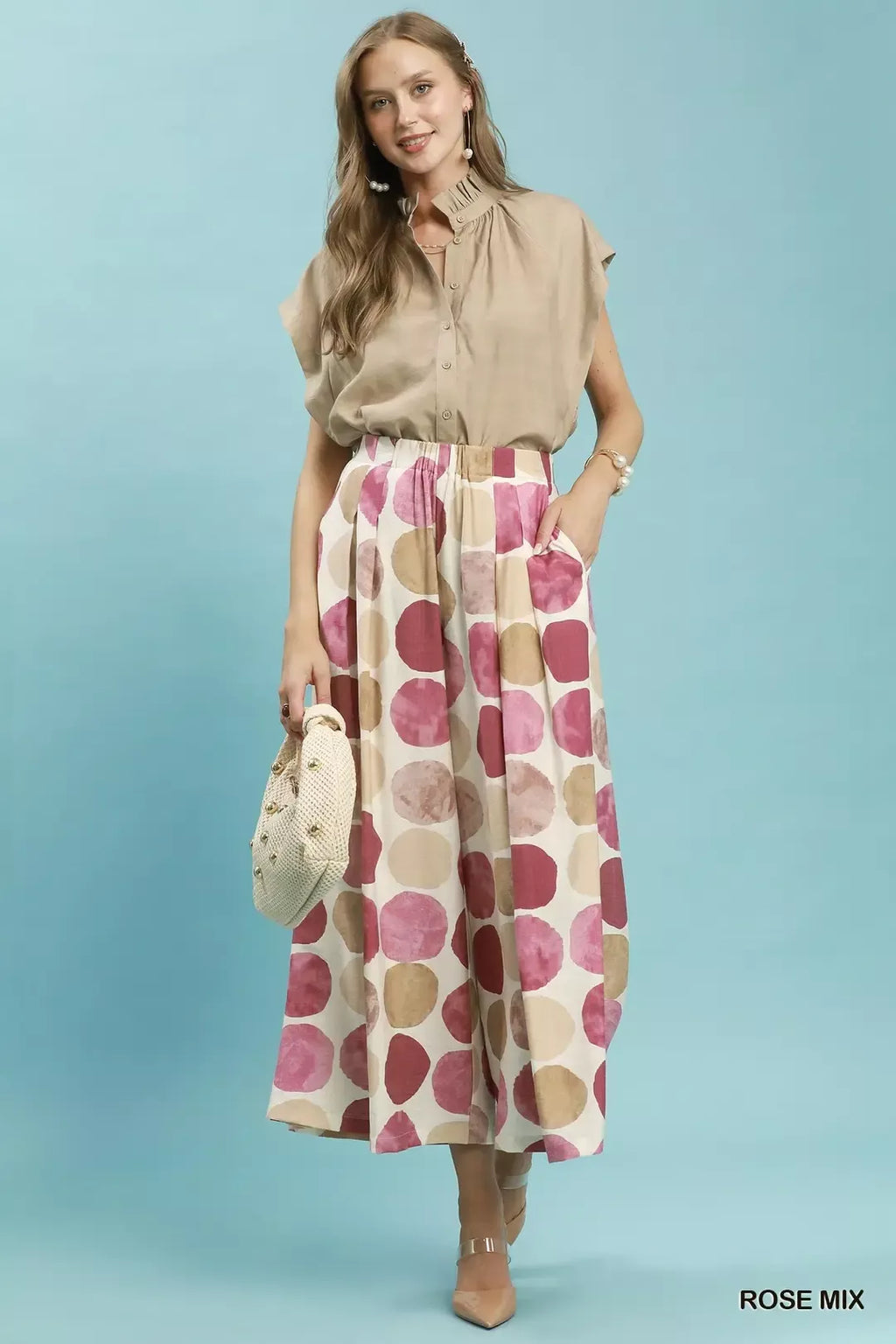 Umgee Dot Print Wide Leg Pants