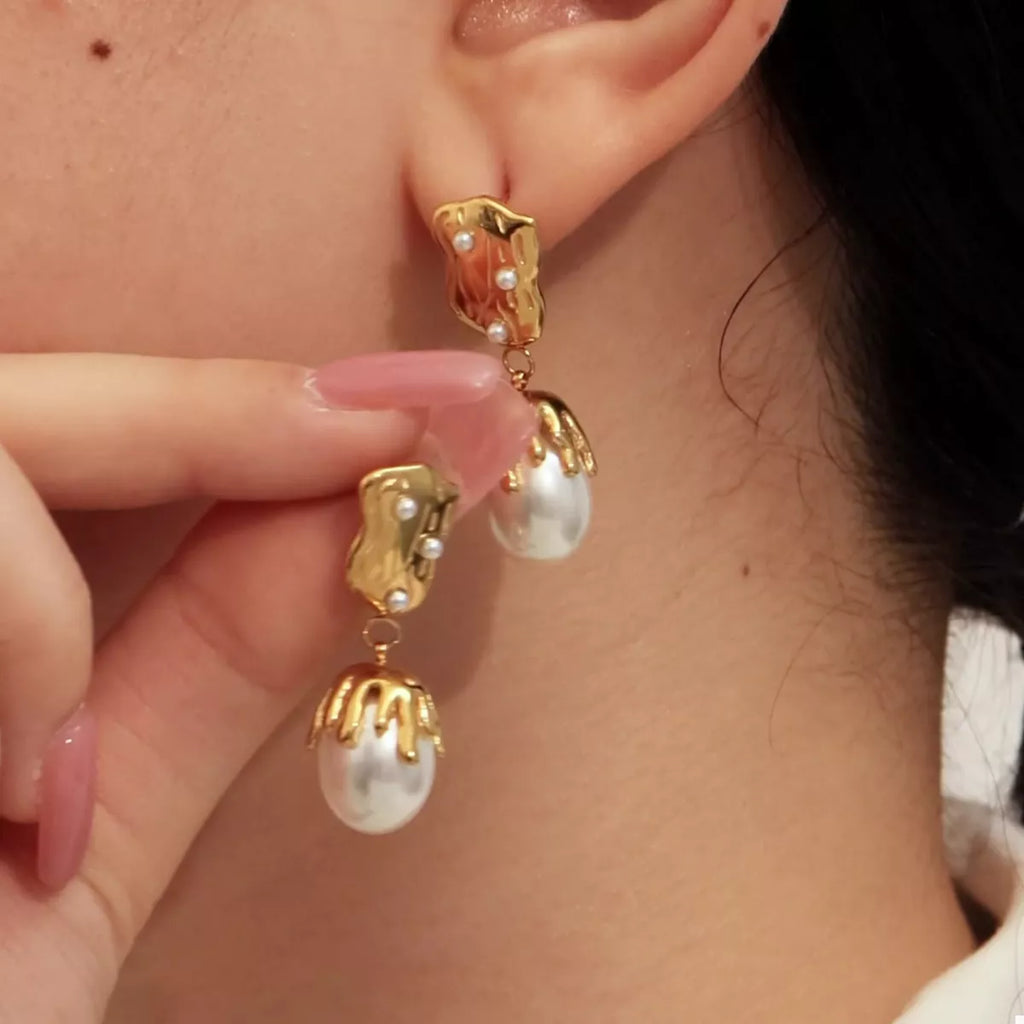 18K Gold-Plated Synthetic Pearl Drop Earrings