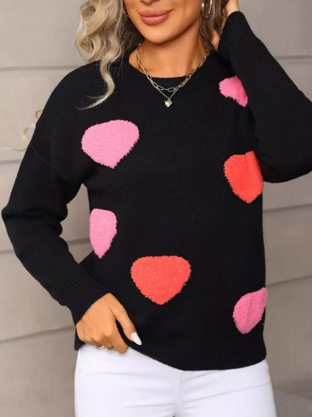 Valentine's Day Heart Pattern Long Sleeve Sweater